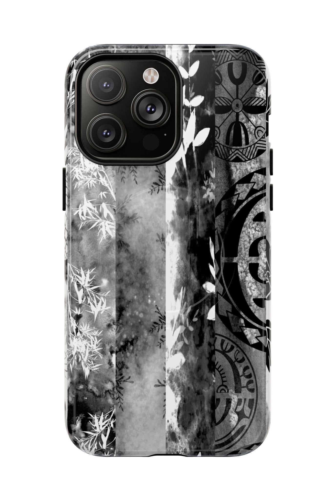 Monochrome Oasis MagSafe iPhone Case iPhone 14 Pro Max Glossy - Hawaiian Black White Botanical Tribal Design - The Local Banyan