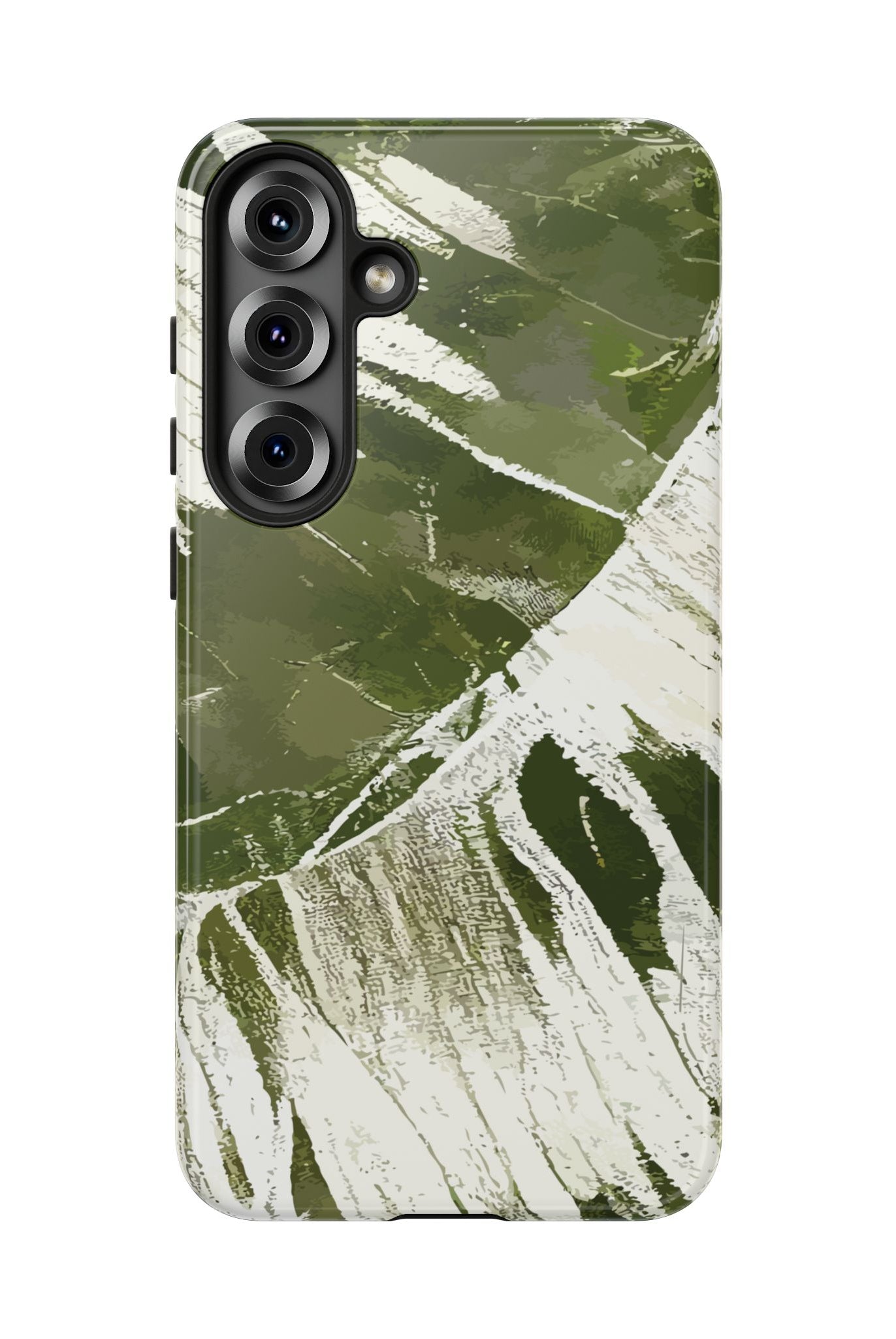 Island Breeze Tough Samsung Galaxy Case Detail View - Hawaiian Palm Leaf Olive Green Botanical Design Close Up - The Local Banyan