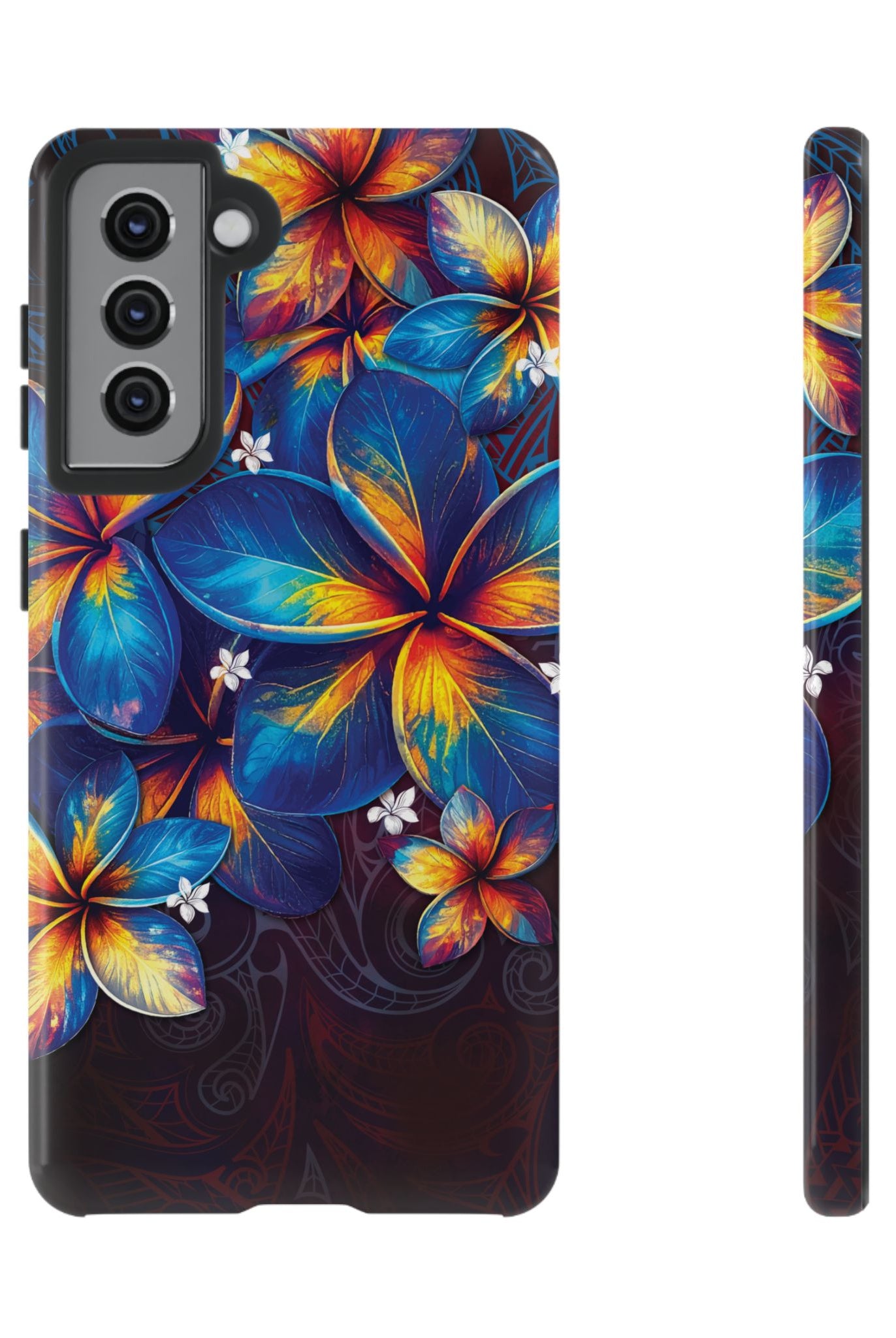 Nohea Twilight Tough Samsung Galaxy Case Samsung Galaxy S21 Glossy - Hawaiian Blue Orange Plumeria Twilight Design - The Local Banyan