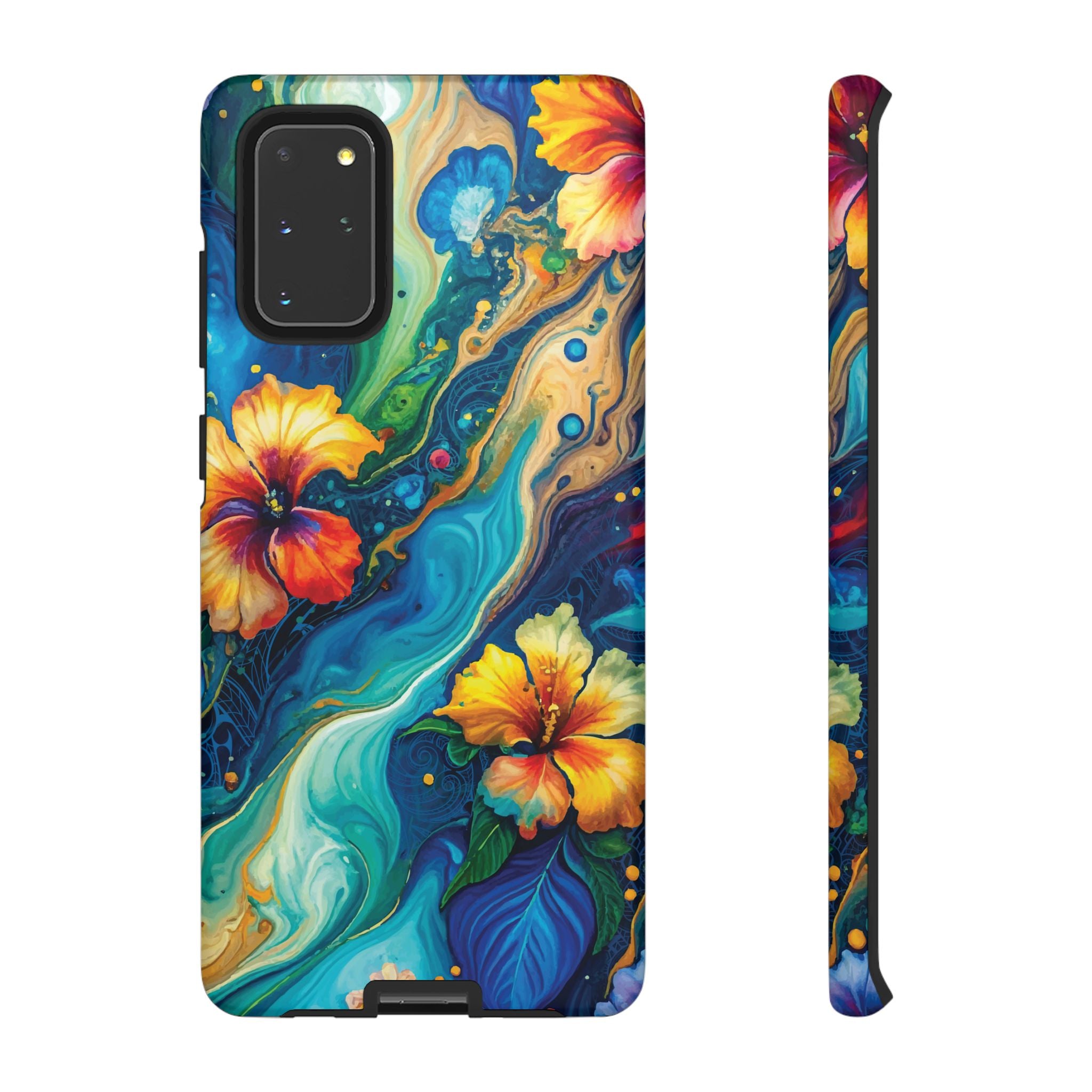 Aloalo Drift Tough Samsung Galaxy Case Samsung Galaxy S20+ Matte - Hawaiian Hibiscus Teal Ocean Wave Design - The Local Banyan