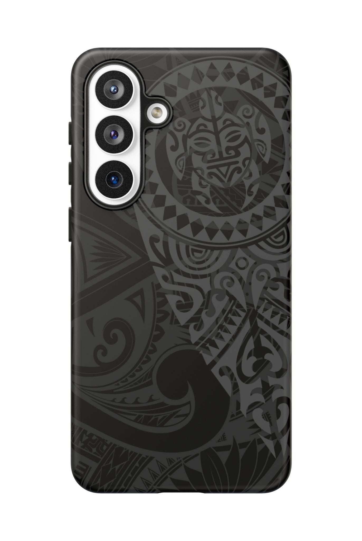 Tribal Guardian Tough Samsung Galaxy Case Detail View - Hawaiian Black on Black Polynesian Tribal Design Close Up - The Local Banyan