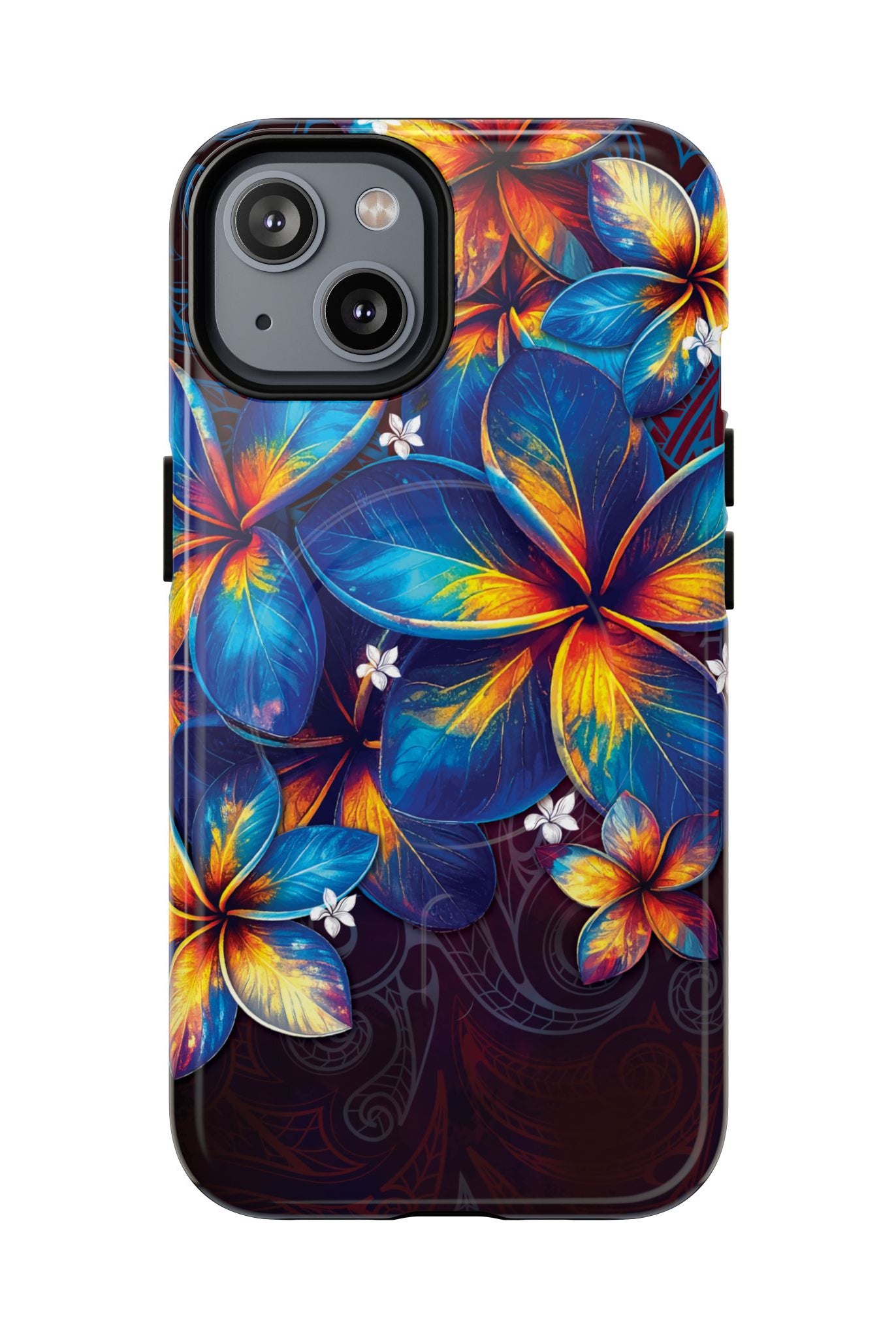 Nohea Twilight MagSafe iPhone Case iPhone 14 Glossy - Hawaiian Blue Orange Plumeria Twilight Design - The Local Banyan