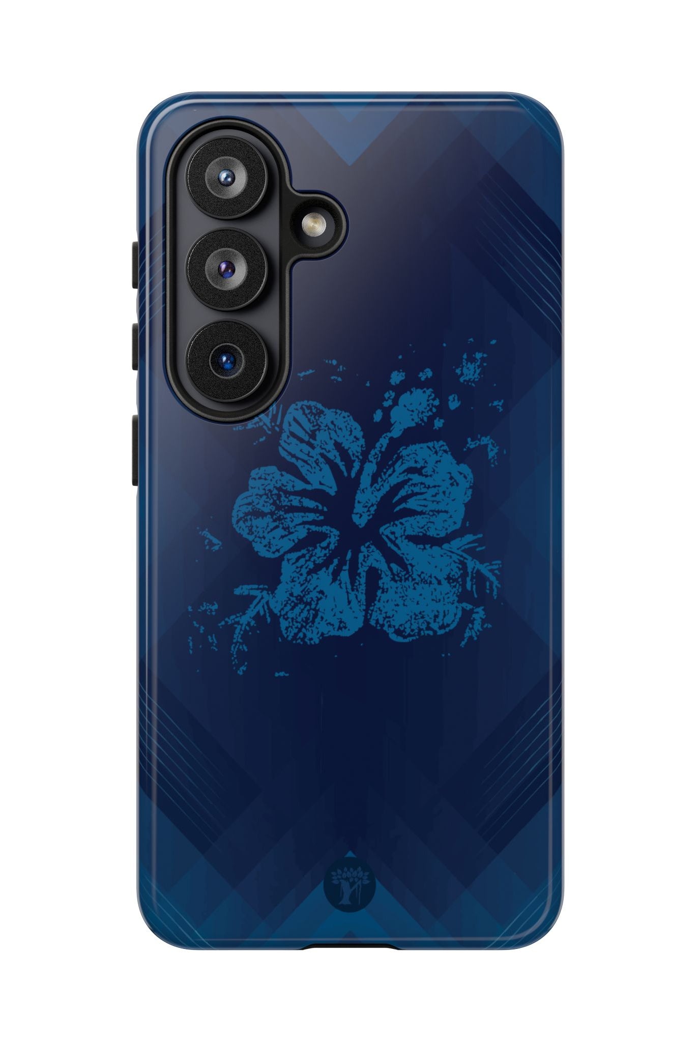 Kikokiko Lehua Tough Samsung Galaxy Case Detail View - Hawaiian Navy Blue Geometric Hibiscus Design Close Up - The Local Banyan