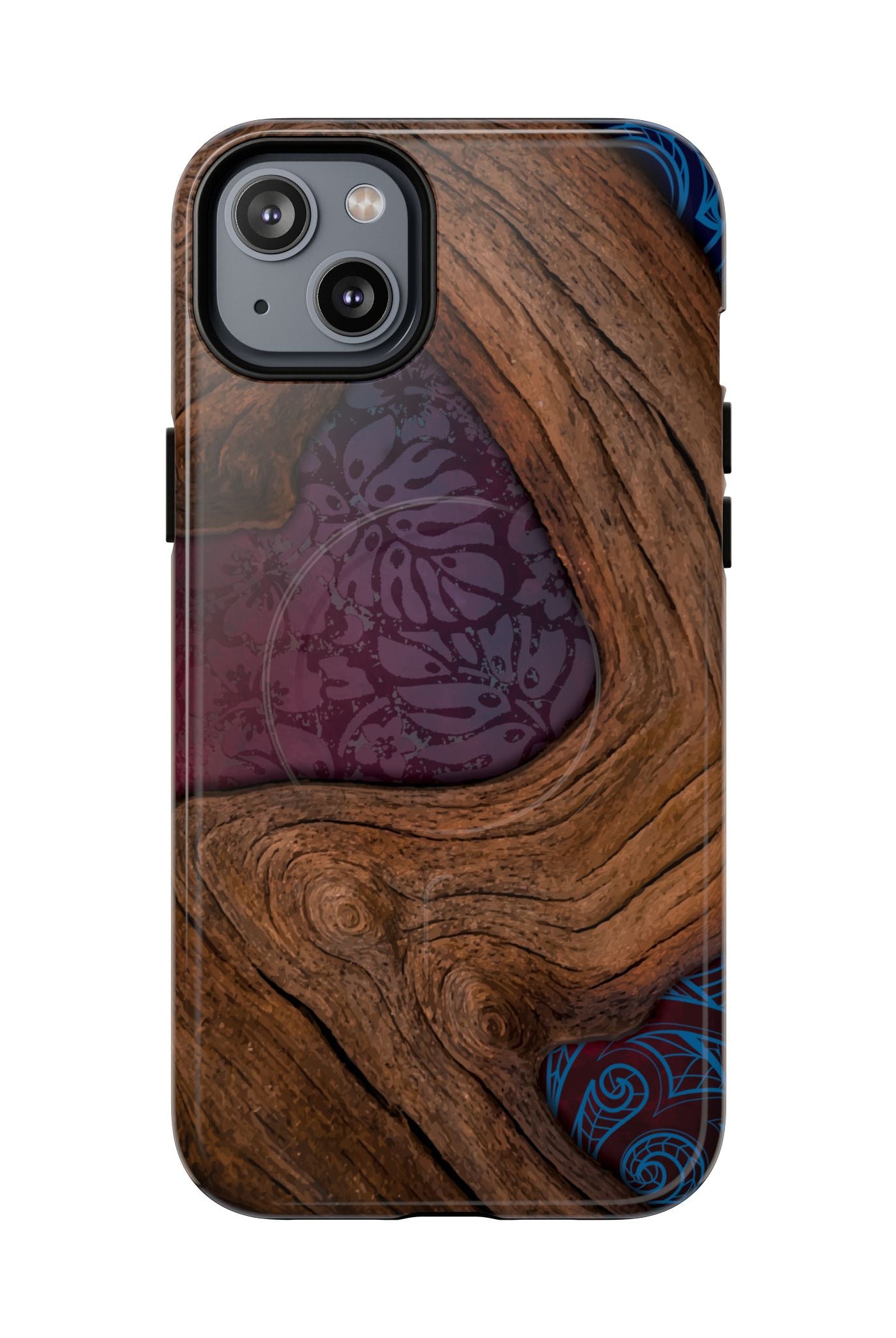 Rooted MagSafe iPhone Case iPhone 14 Plus Glossy - Hawaiian Koa Wood Island Strength Tribal Design - The Local Banyan