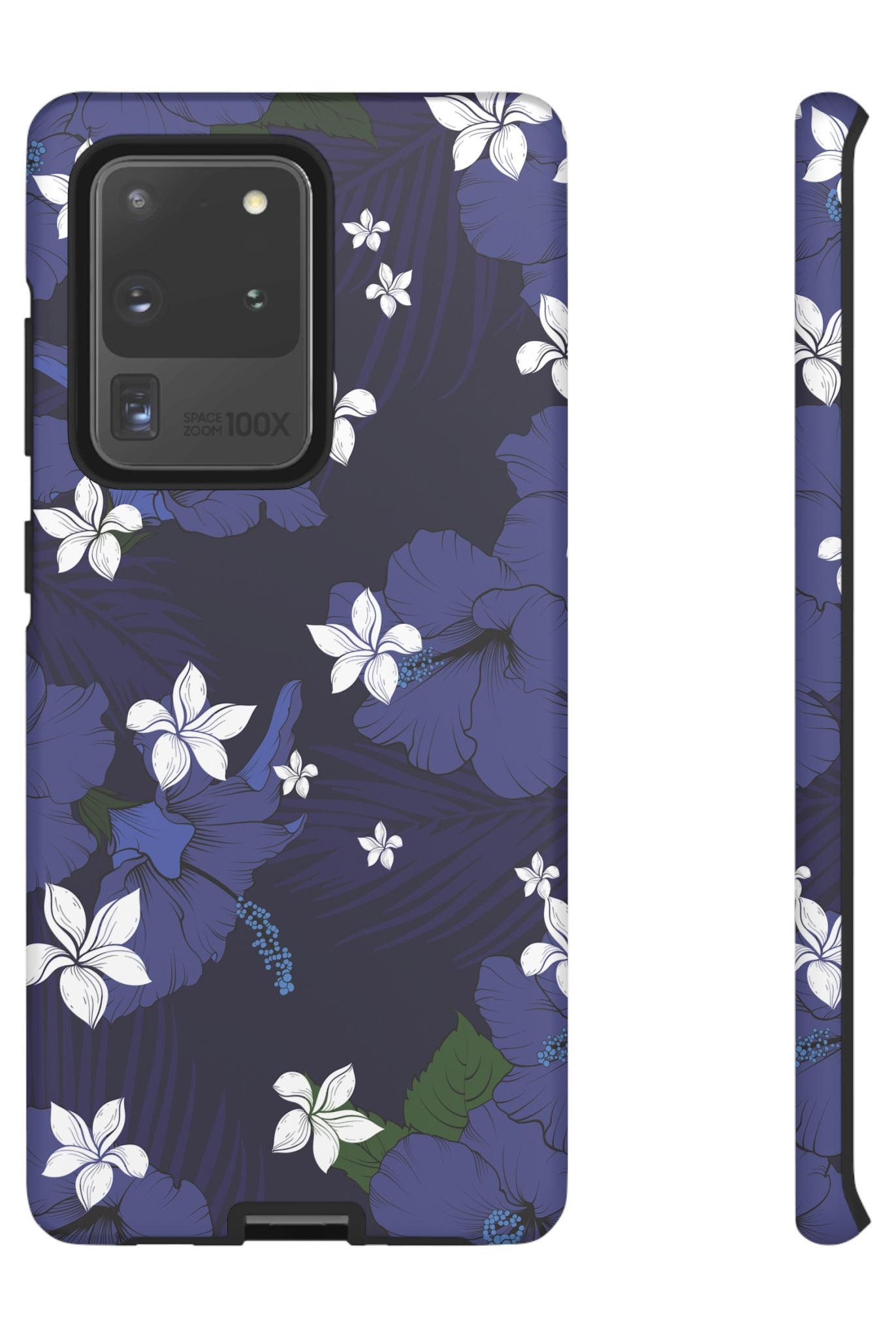 Vintage Blue Tough Samsung Galaxy Case Samsung Galaxy S20 Ultra Matte - Hawaiian Indigo Hibiscus White Plumeria Design - The Local Banyan