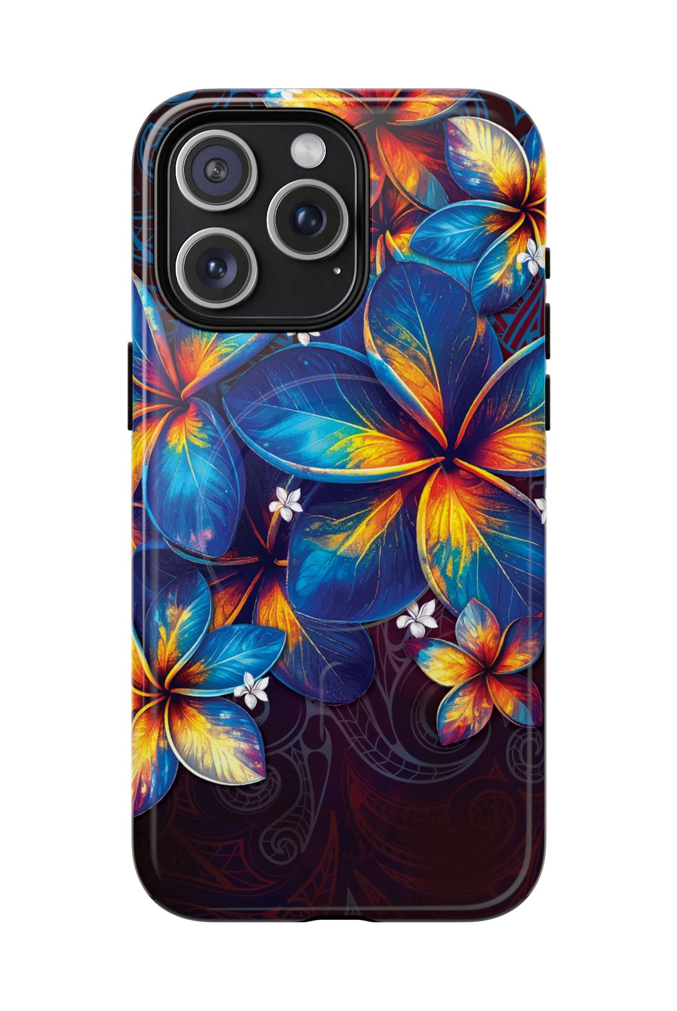 Nohea Twilight MagSafe iPhone Case iPhone 15 Pro Max Glossy - Hawaiian Blue Orange Plumeria Twilight Design - The Local Banyan