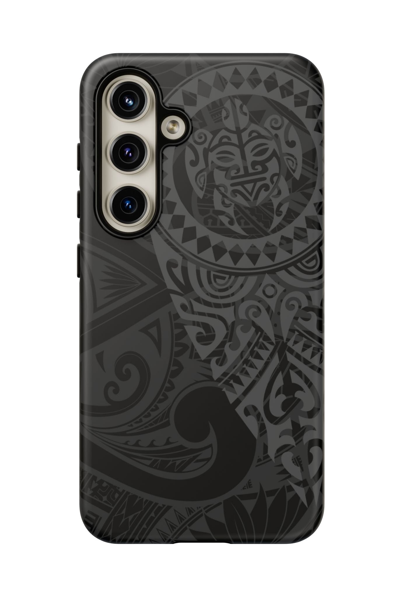 Woman holding Tribal Guardian Tough Samsung Galaxy Case - Hawaiian Black on Black Polynesian Tribal Design - The Local Banyan