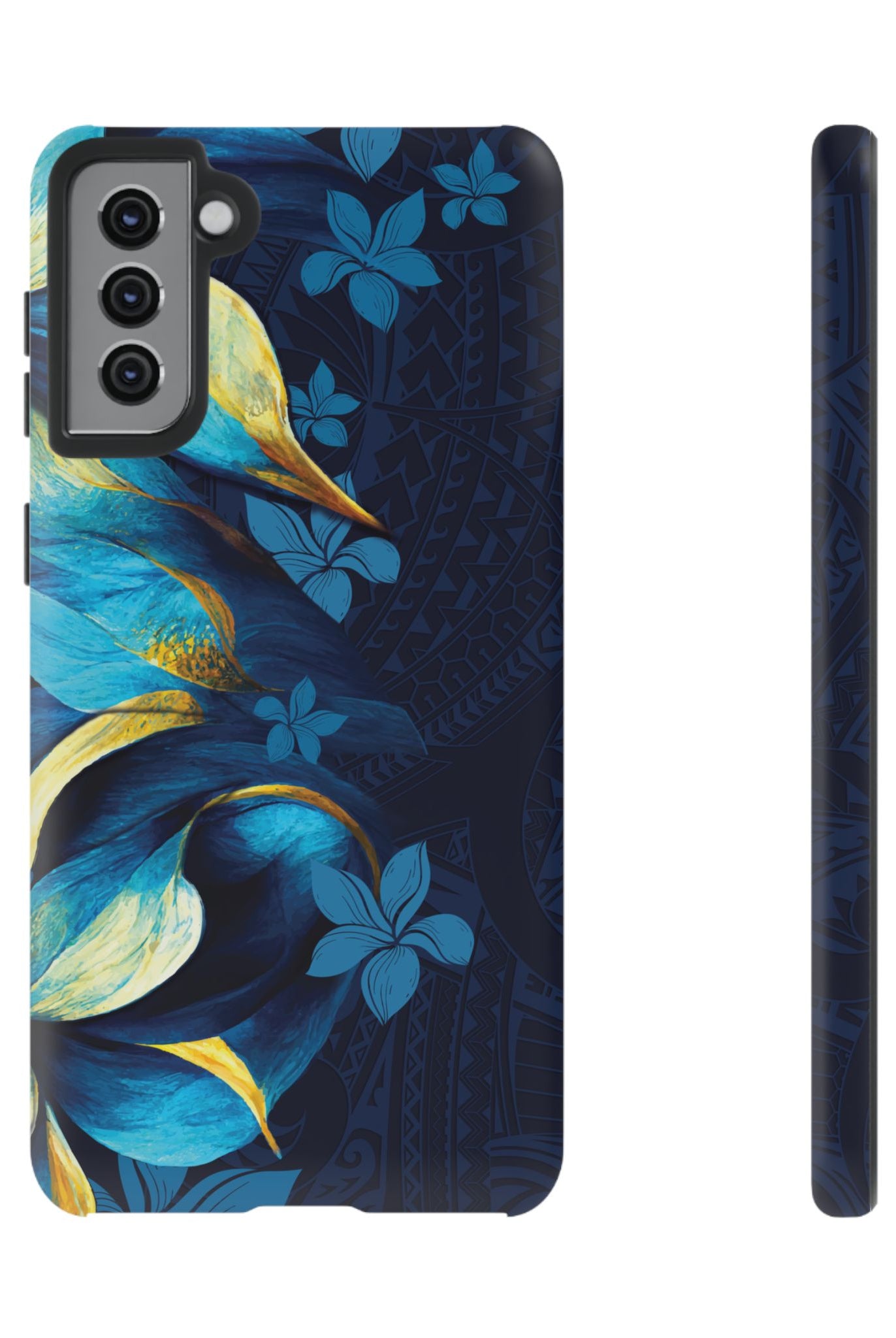 Po Mahina Tough Samsung Galaxy Case Samsung Galaxy S21 Plus Matte - Hawaiian Moonlit Teal Gold Floral Design - The Local Banyan