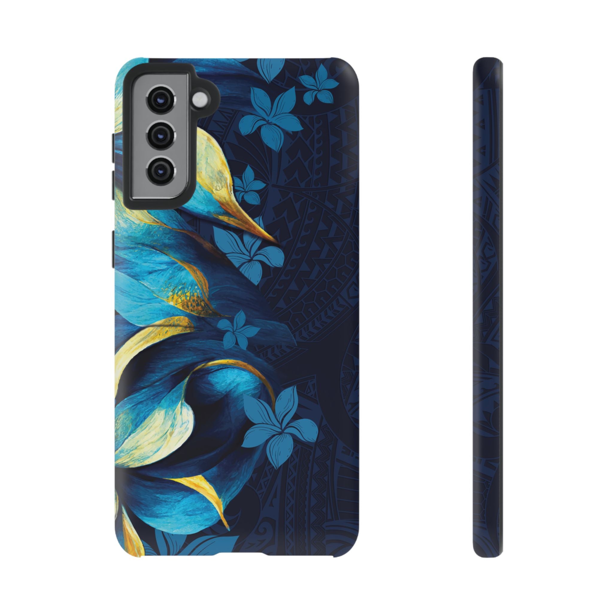 Po Mahina Tough Samsung Galaxy Case Samsung Galaxy S21 Plus Matte - Hawaiian Moonlit Teal Gold Floral Design - The Local Banyan