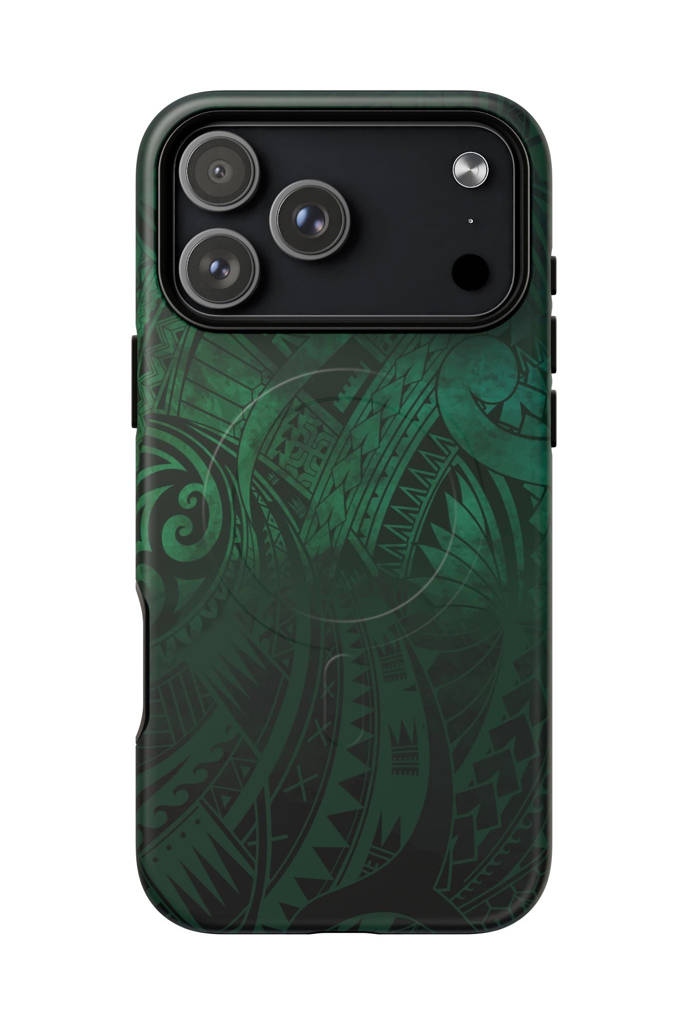 Woman holding Nahele Spirit MagSafe iPhone Case - Hawaiian Forest Green Polynesian Tribal Design - The Local Banyan