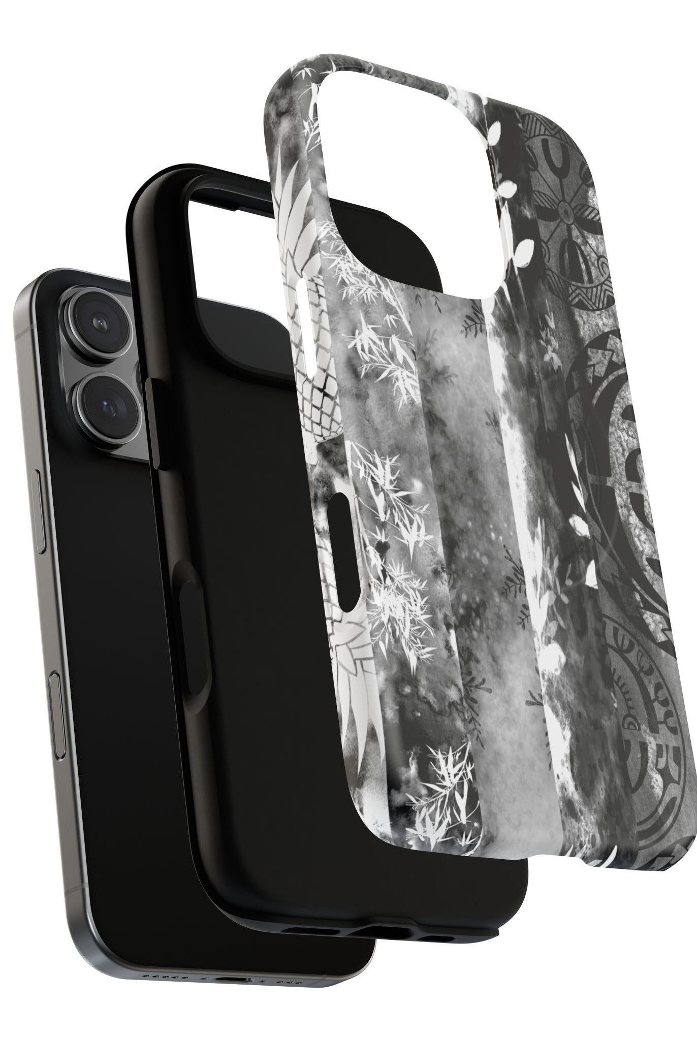 Monochrome Oasis MagSafe iPhone Case Side View - Dual Layer Drop Protection Hawaiian Phone Case - The Local Banyan