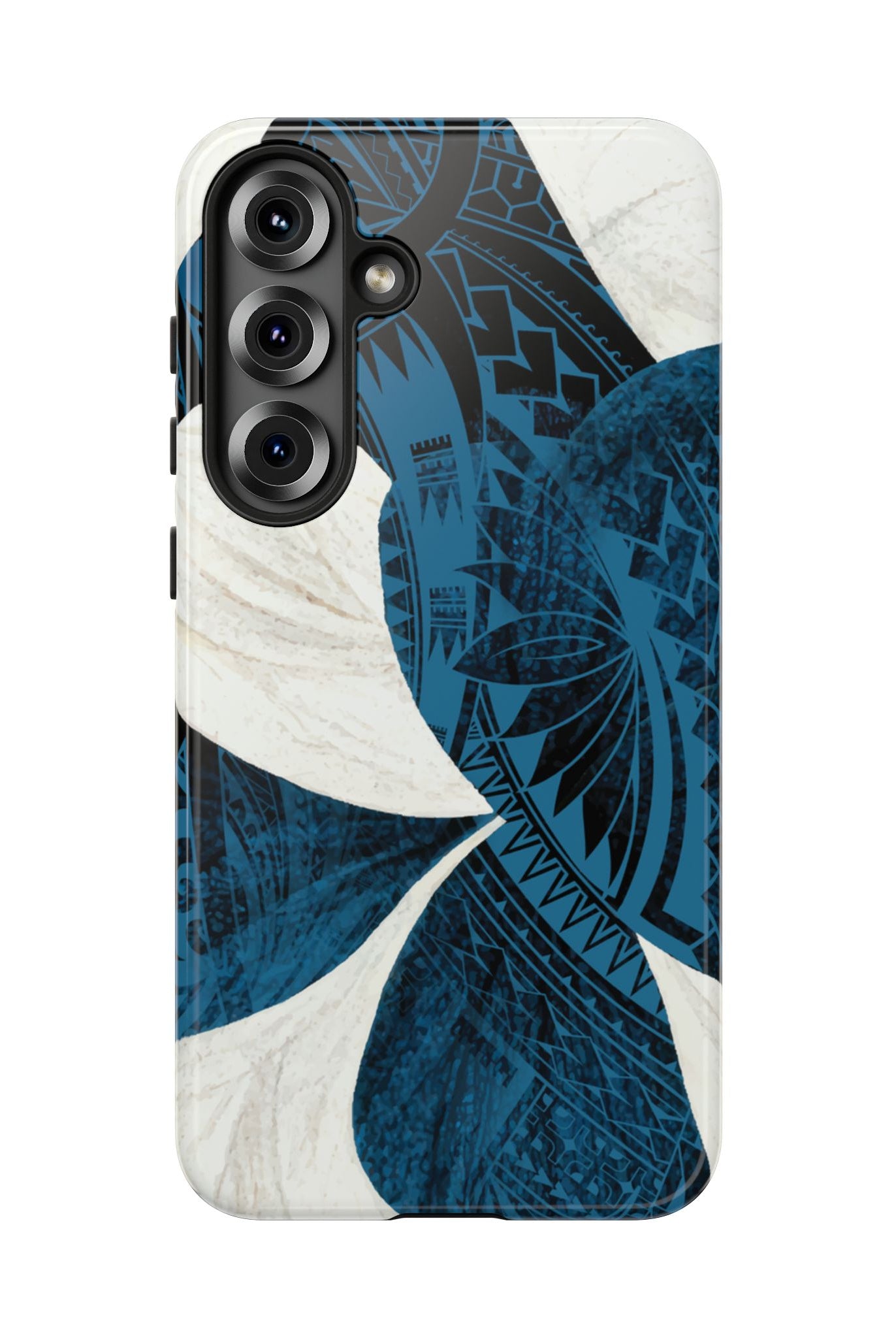 Hana Breeze Tough Samsung Galaxy Case Detail View - Hawaiian Blue Plumeria Polynesian Botanical Design Close Up - The Local Banyan