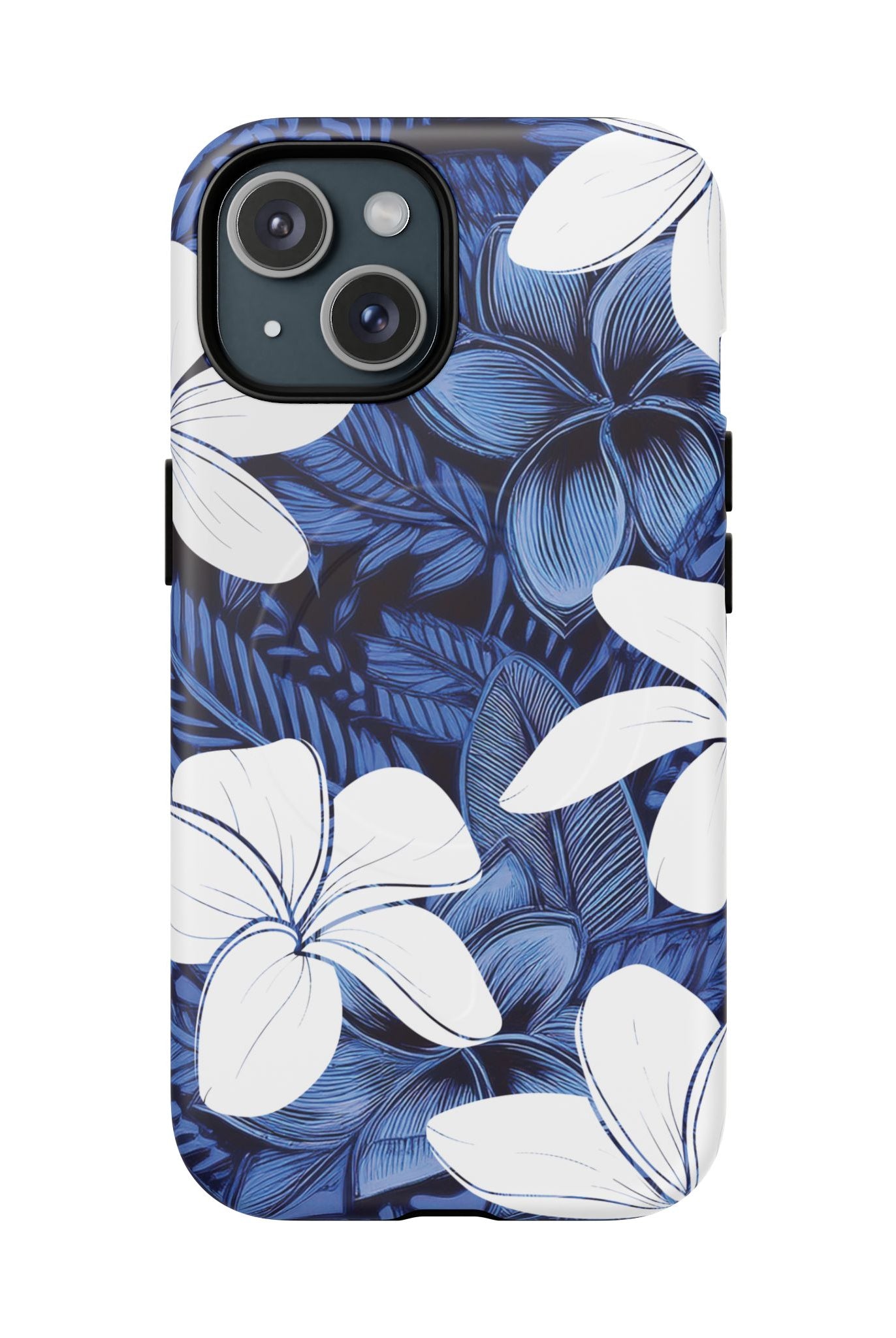Eternal Blue Plumeria MagSafe iPhone Case iPhone 15 Matte - Hawaiian Blue Plumeria Ocean Floral Design - The Local Banyan