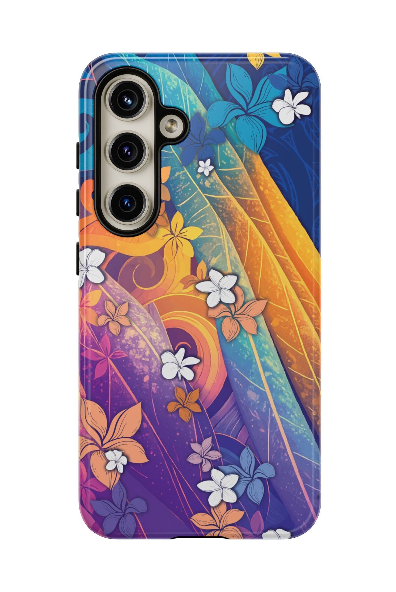 Mauna Sunrise Tough Samsung Galaxy Case Detail View - Hawaiian Colorful Sunrise Plumeria Design Close Up - The Local Banyan