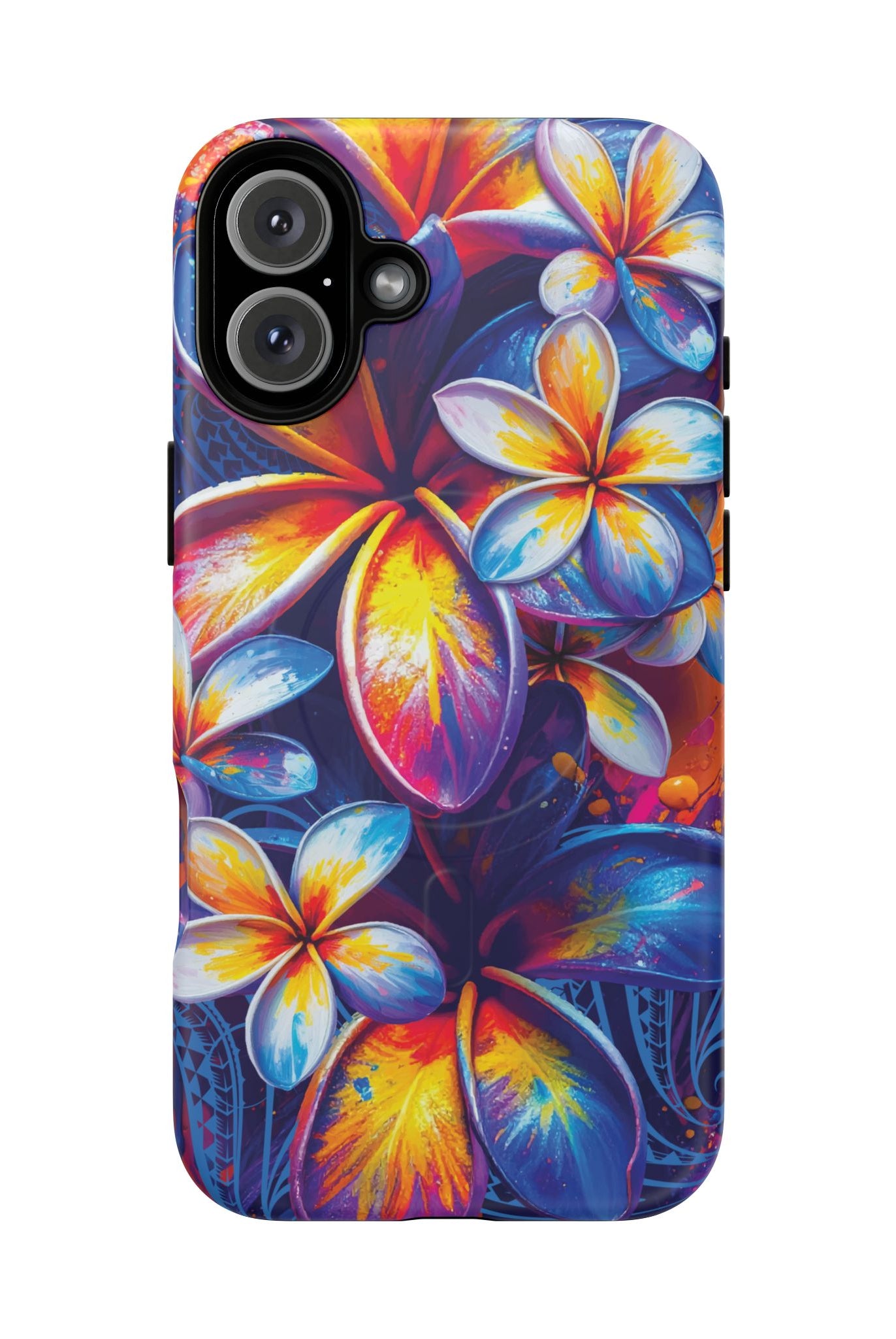 Woman holding Sunset Ink MagSafe iPhone Case - Hawaiian Plumeria Street Art Graffiti Tropical Design - The Local Banyan
