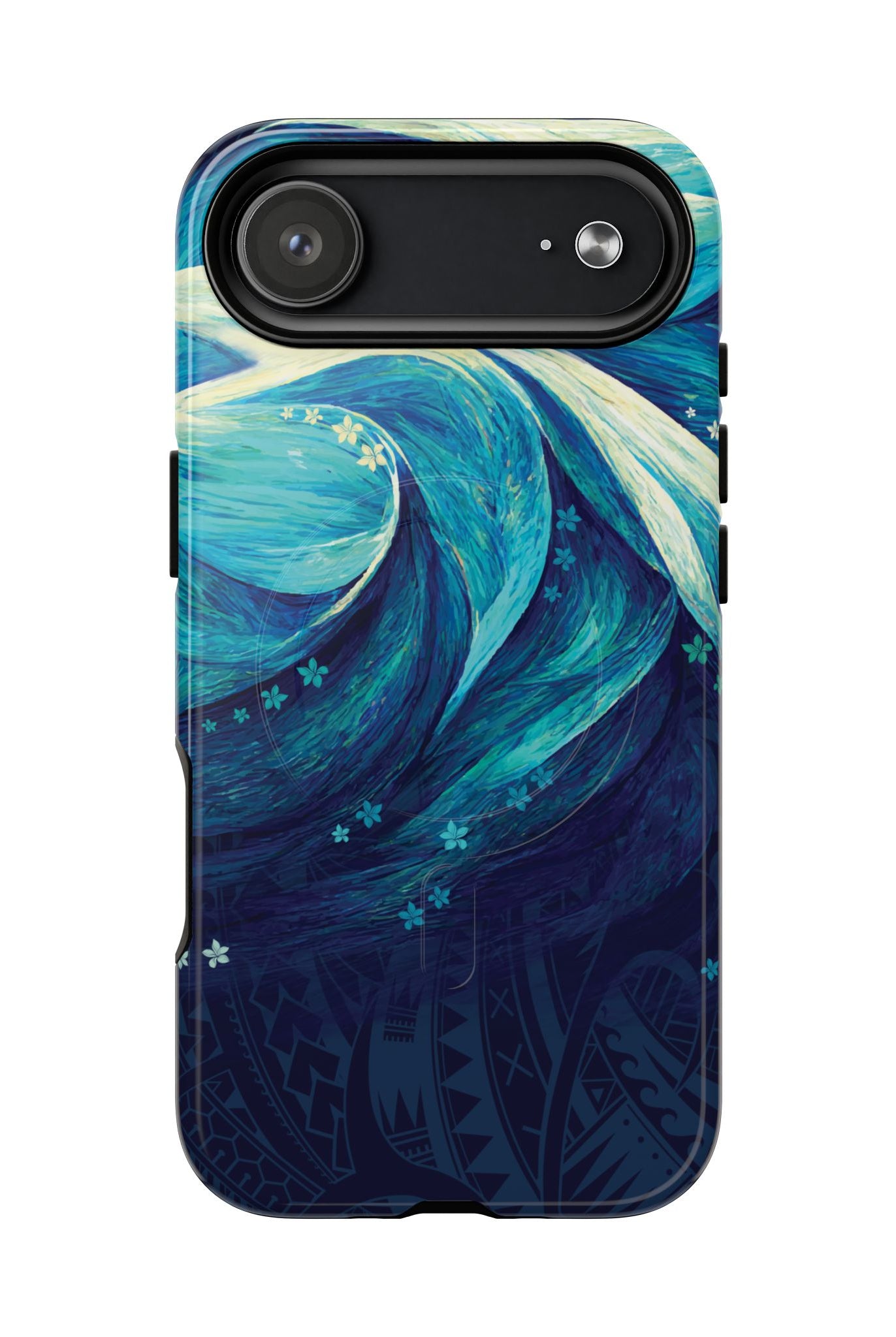 Eternal Mana MagSafe iPhone Case Detail View - Hawaiian Ocean Wave Polynesian Tribal Design Close Up - The Local Banyan