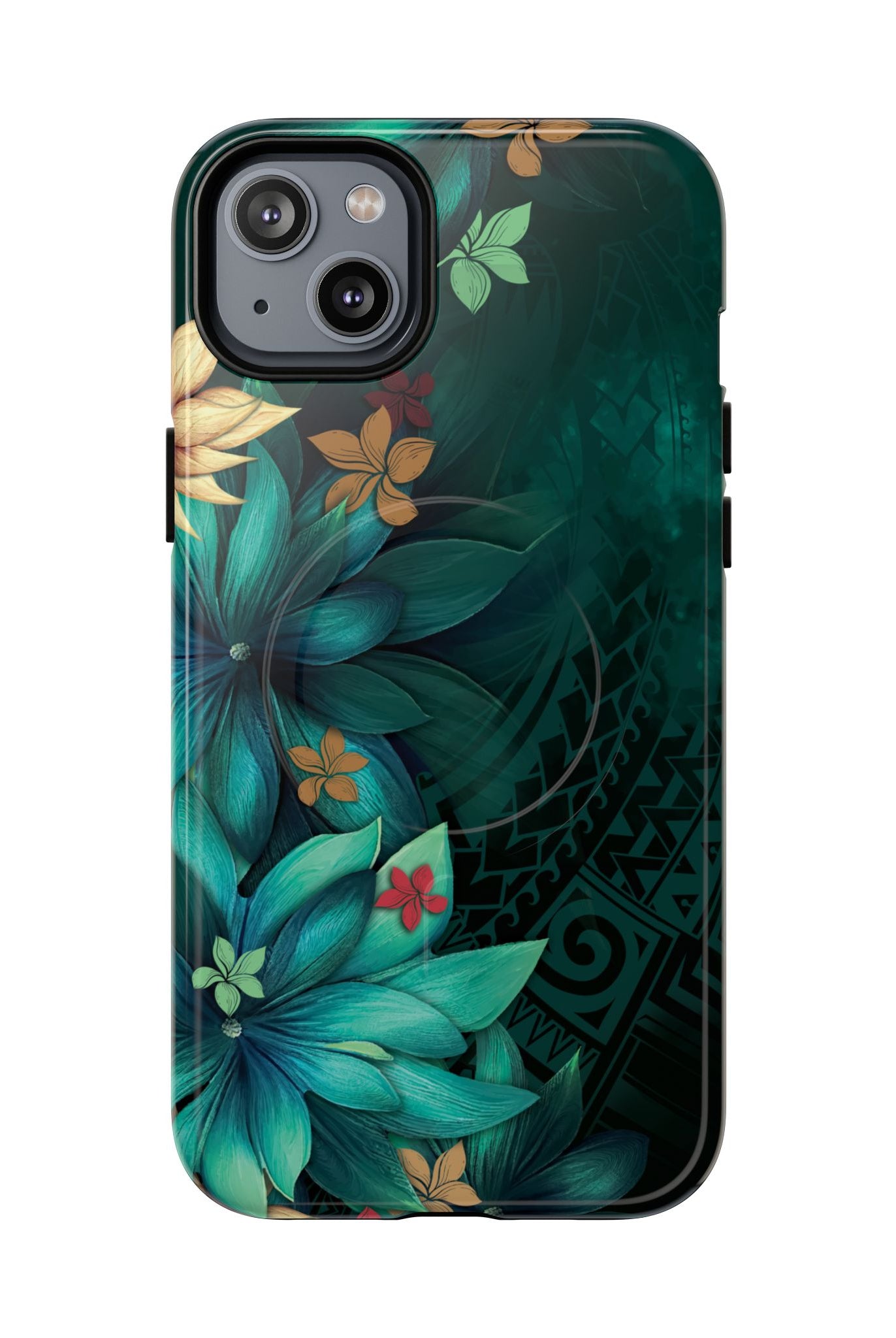 Aloha Whispers MagSafe iPhone Case iPhone 14 Plus Glossy - Hawaiian Abstract Green Floral Polynesian Design - The Local Banyan