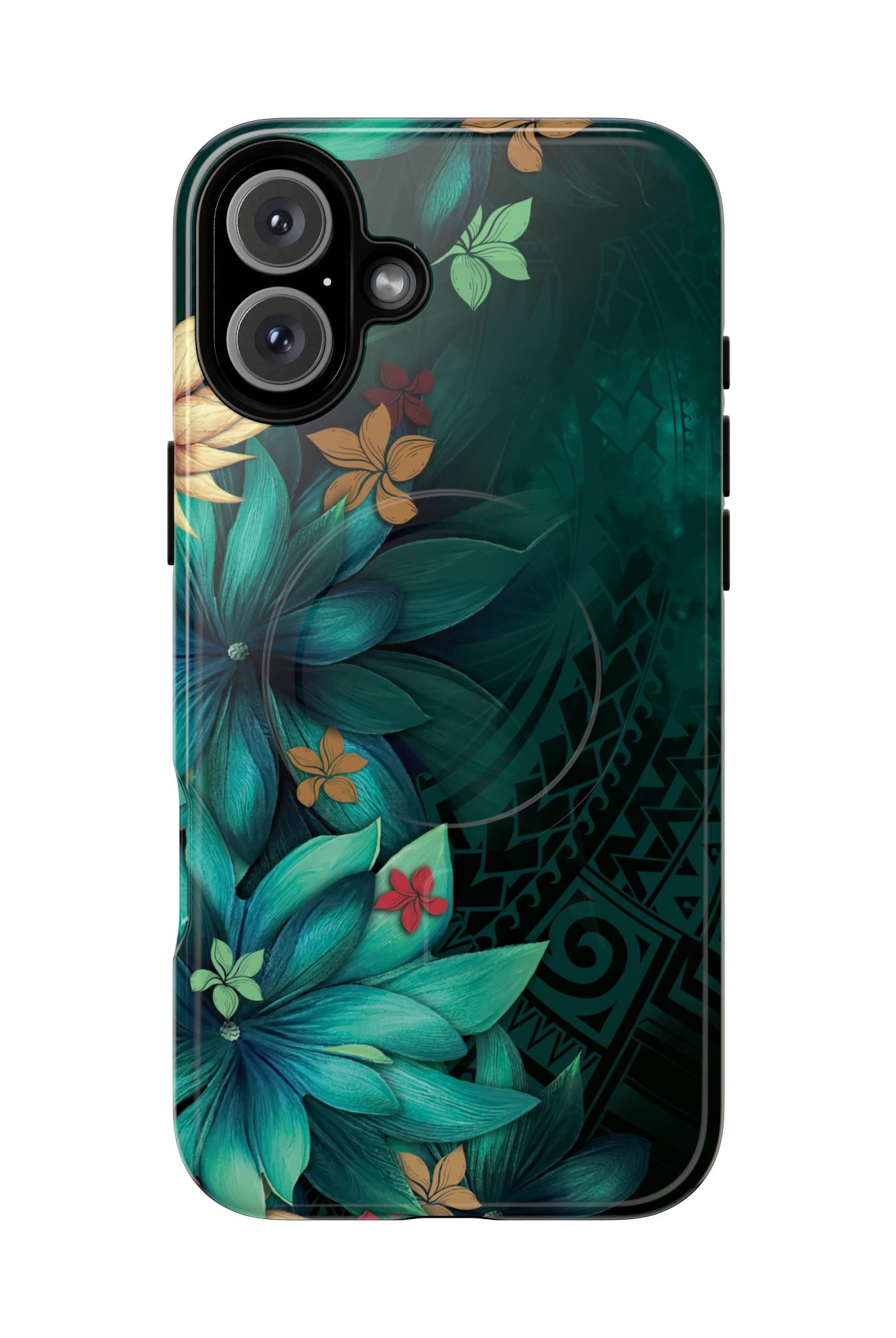 Aloha Whispers MagSafe iPhone Case iPhone 16 Plus Glossy - Hawaiian Abstract Green Floral Polynesian Design - The Local Banyan
