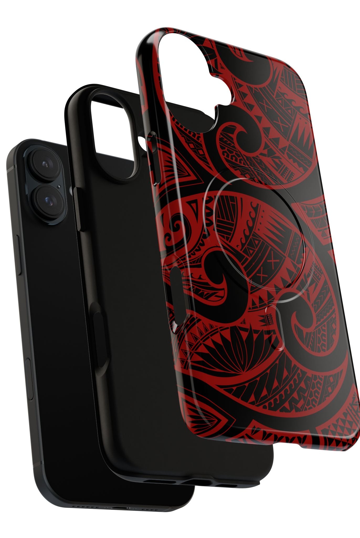 Island Tribal MagSafe iPhone Case Detail View - Hawaiian Crimson Red Polynesian Tribal Design Close Up - The Local Banyan