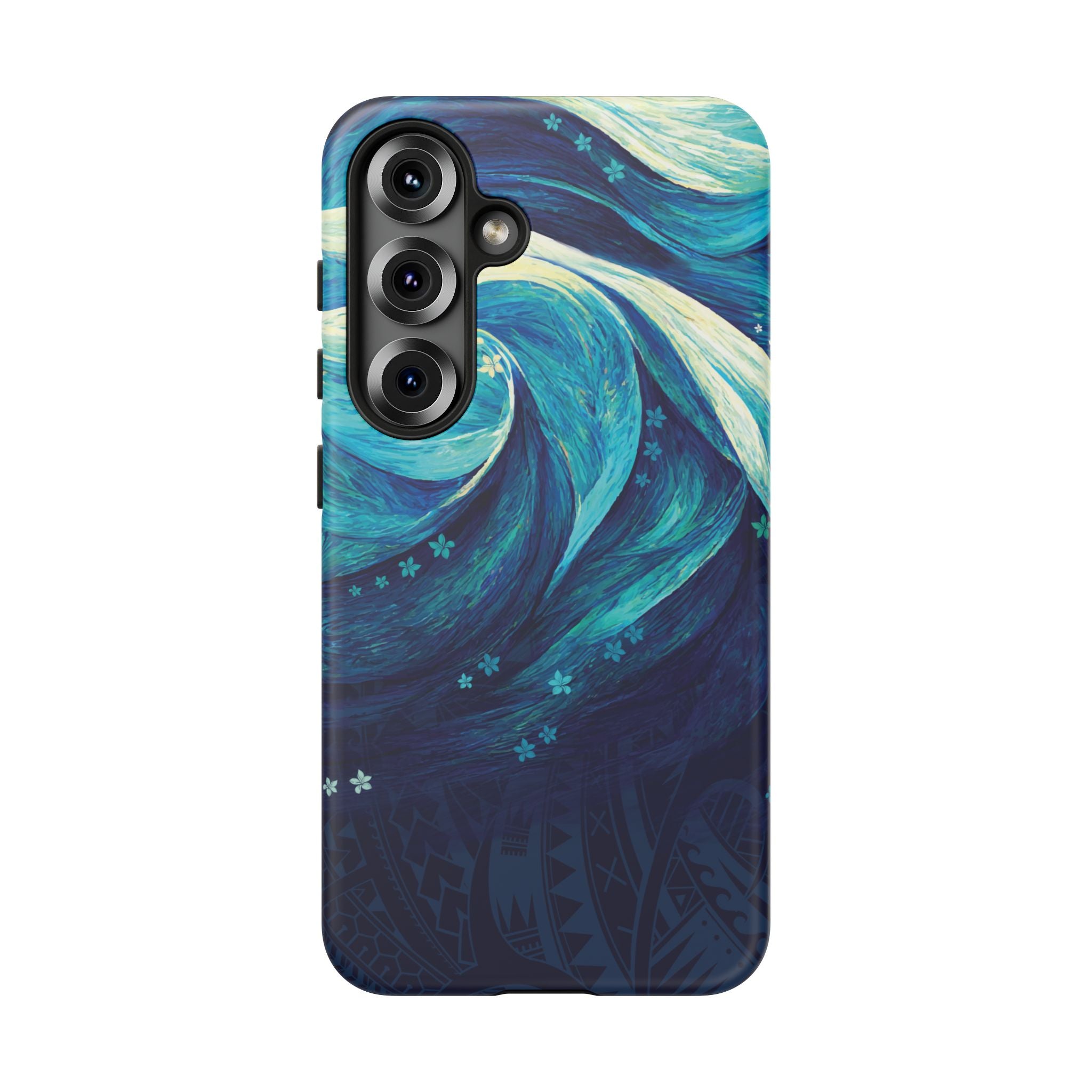 Woman holding Eternal Mana Tough Samsung Galaxy Case - Hawaiian Ocean Wave Polynesian Tribal Design - The Local Banyan