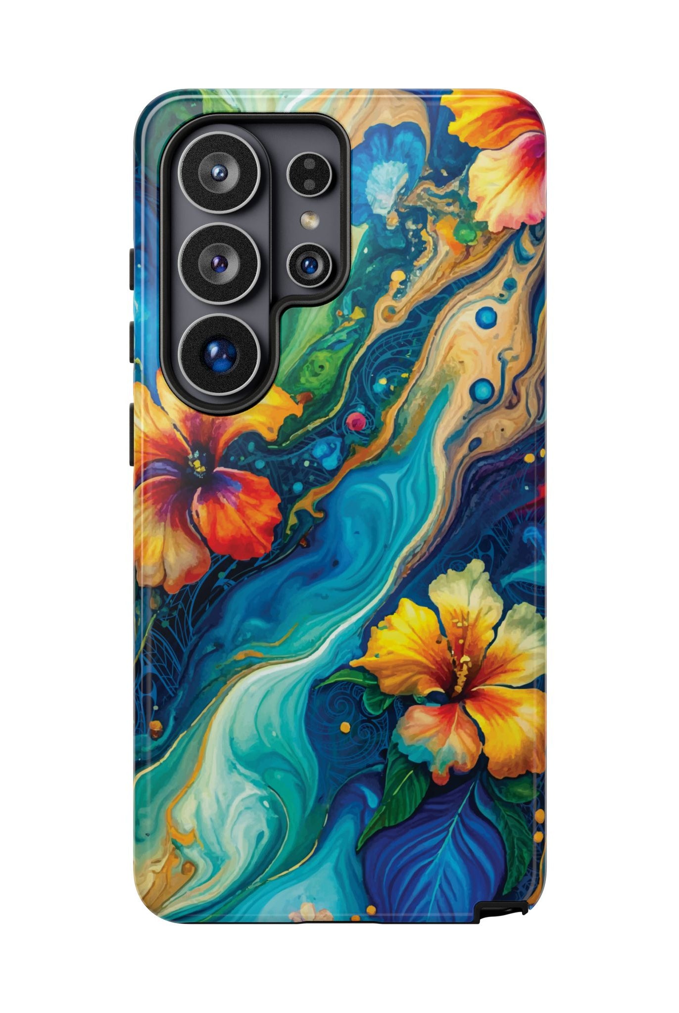 Aloalo Drift Tough Samsung Galaxy Case Samsung Galaxy S26 Ultra Glossy - Hawaiian Hibiscus Teal Ocean Wave Design - The Local Banyan