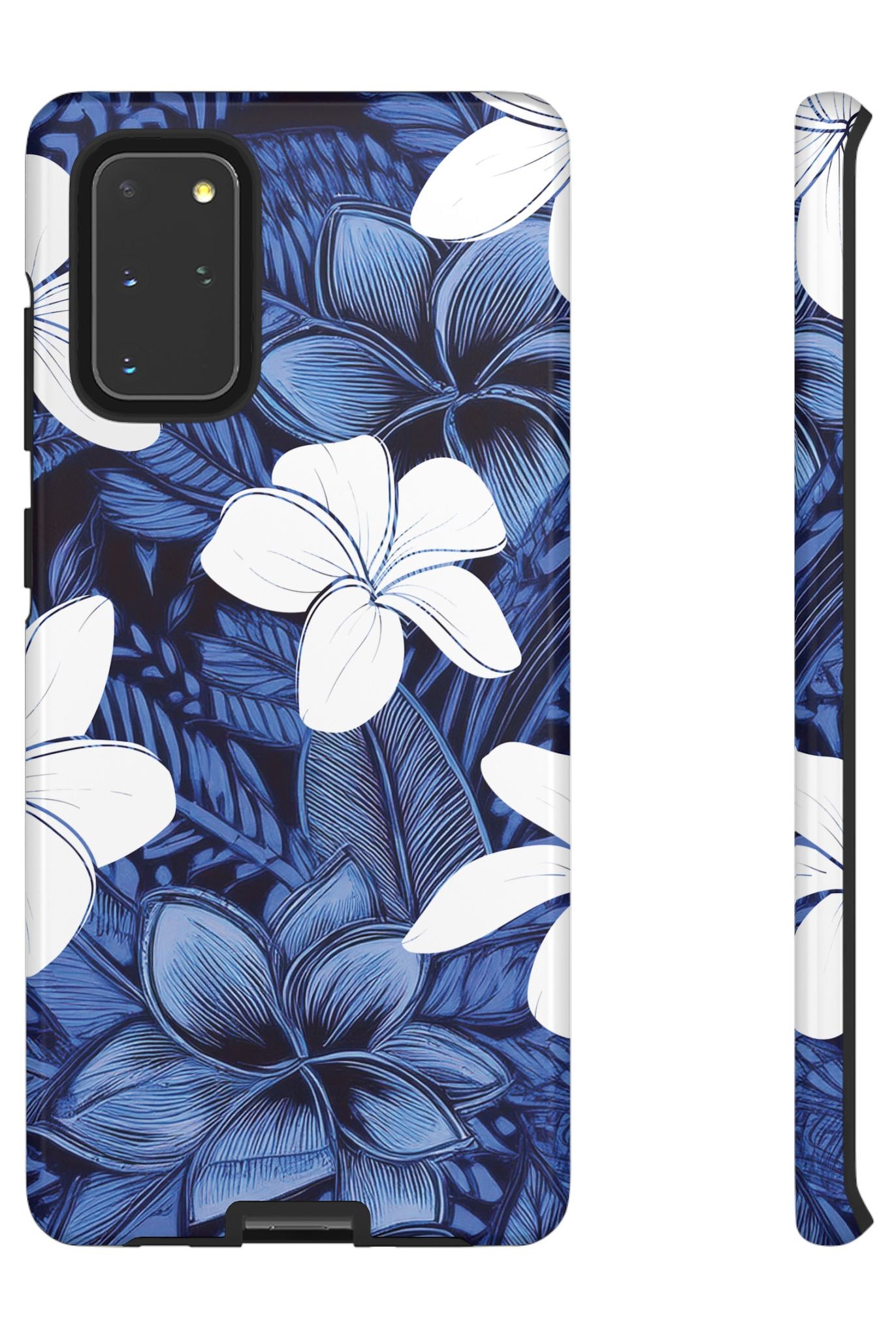 Eternal Blue Plumeria Tough Samsung Galaxy Case Samsung Galaxy S20+ Glossy - Hawaiian Blue Plumeria Ocean Floral Design - The Local Banyan