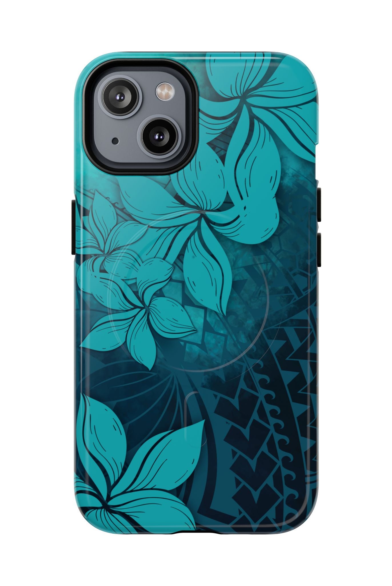Moana Bloom MagSafe iPhone Case iPhone 14 Glossy - Hawaiian Teal Plumeria Ocean Tribal Design - The Local Banyan