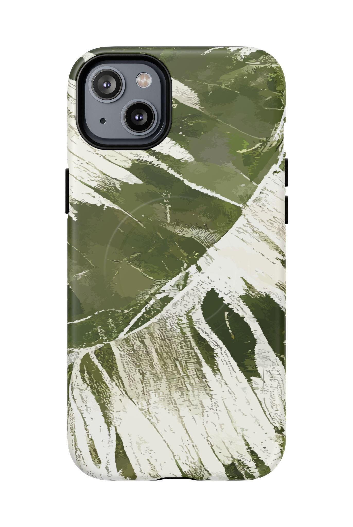 Island Breeze MagSafe iPhone Case iPhone 14 Plus Matte - Hawaiian Palm Leaf Olive Green Botanical Design - The Local Banyan