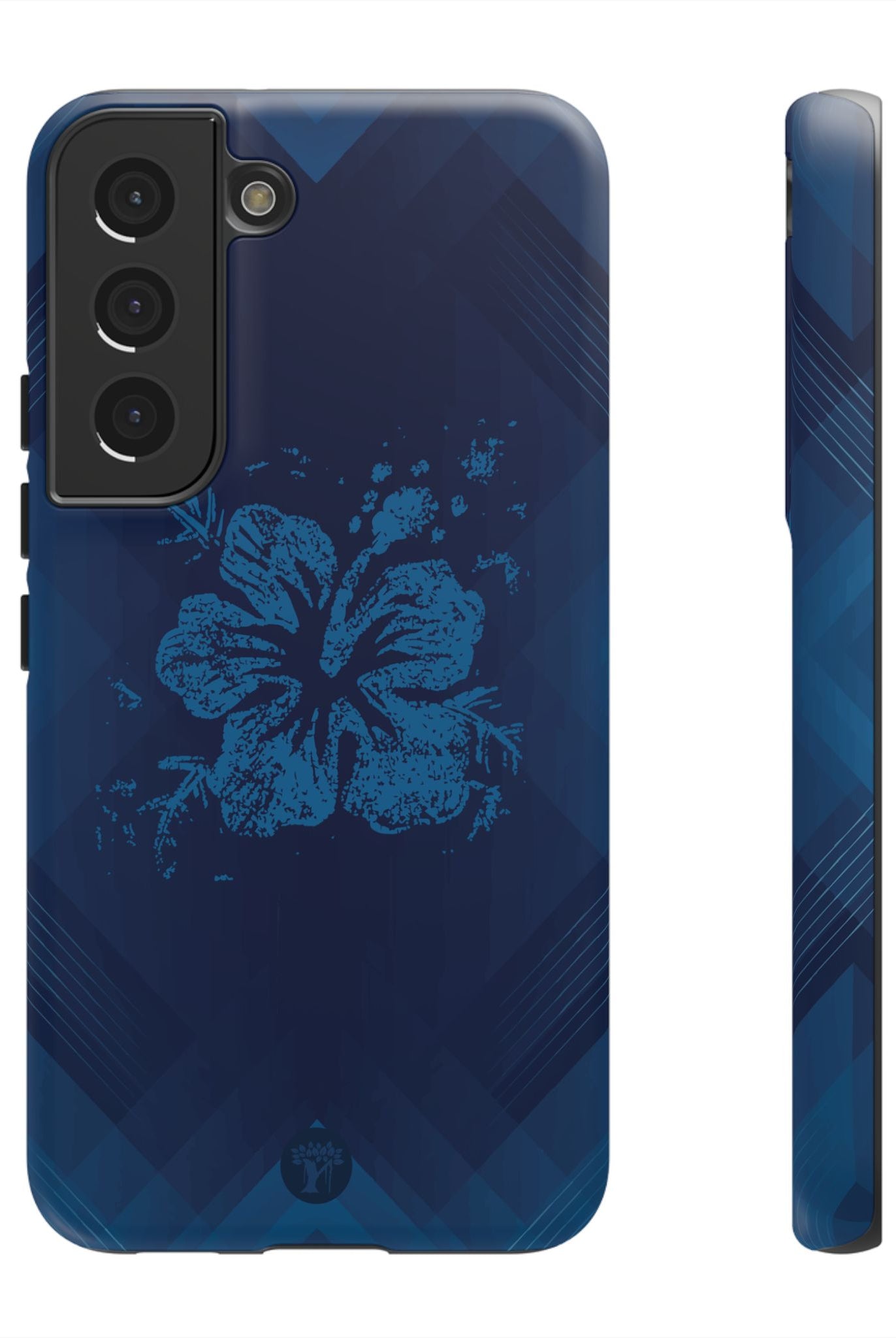 Kikokiko Lehua Tough Samsung Galaxy Case Samsung Galaxy S22 Matte - Hawaiian Navy Blue Geometric Hibiscus Design - The Local Banyan