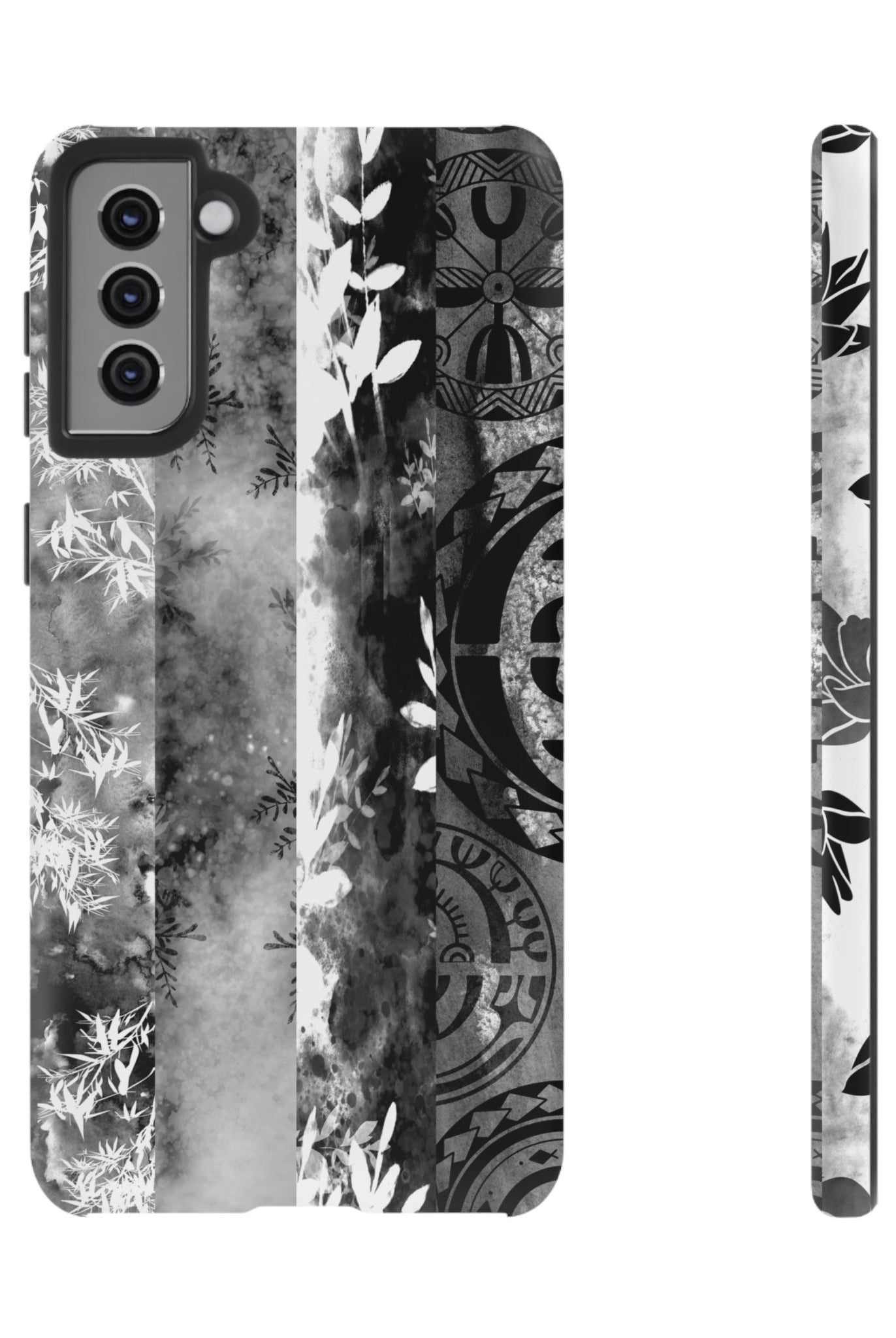 Monochrome Oasis Tough Samsung Galaxy Case Samsung Galaxy S21 Plus Matte - Hawaiian Black White Botanical Tribal Design - The Local Banyan