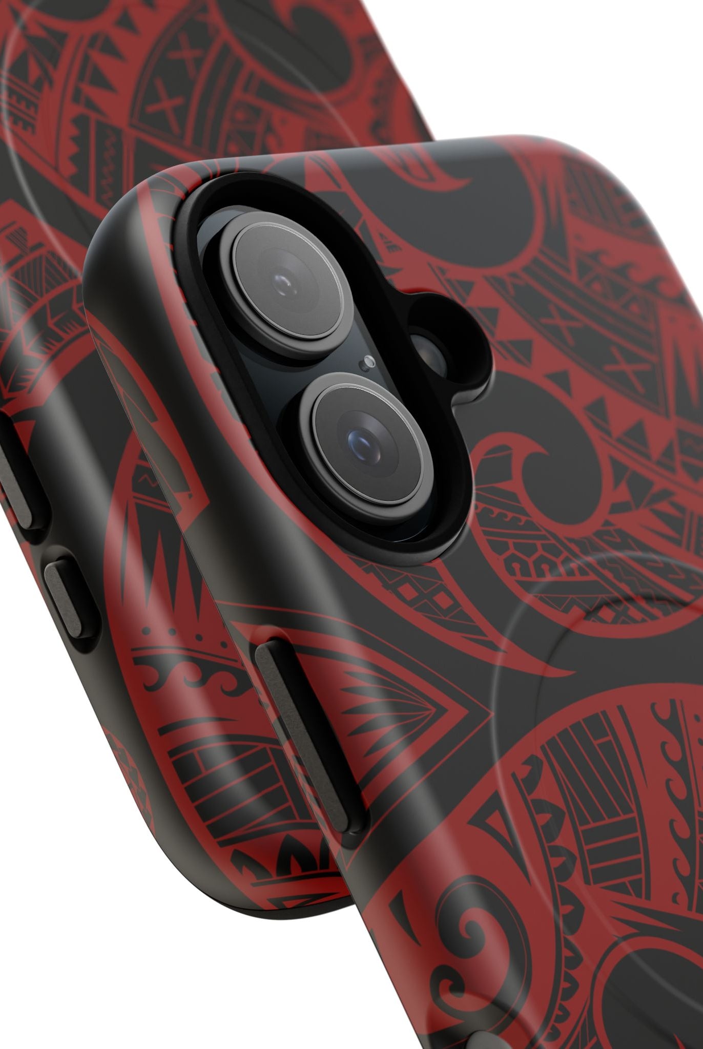 Island Tribal MagSafe iPhone Case Detail View - Hawaiian Crimson Red Polynesian Tribal Design Close Up - The Local Banyan
