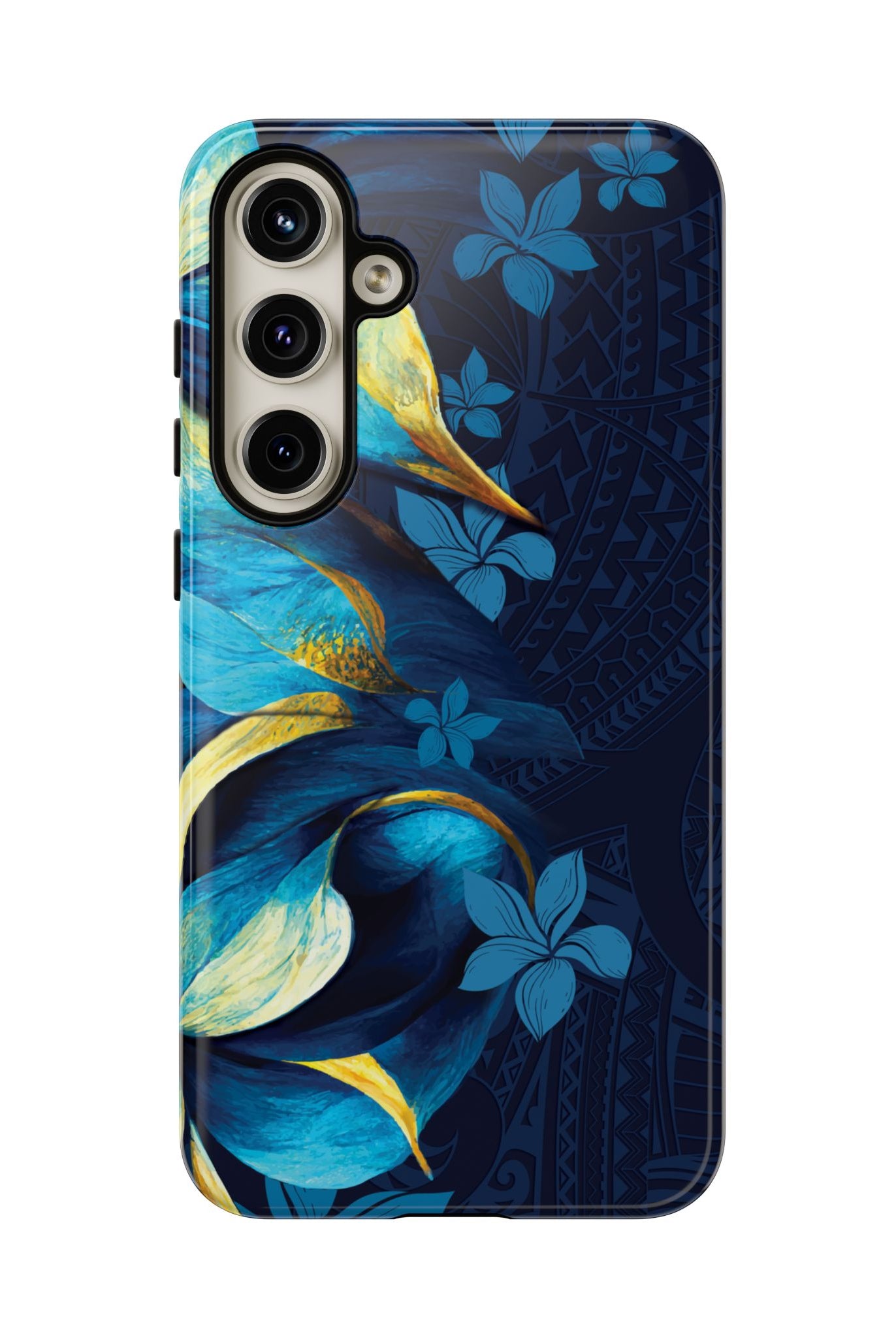 Po Mahina Tough Samsung Galaxy Case Detail View - Hawaiian Moonlit Teal Gold Floral Design Close Up - The Local Banyan