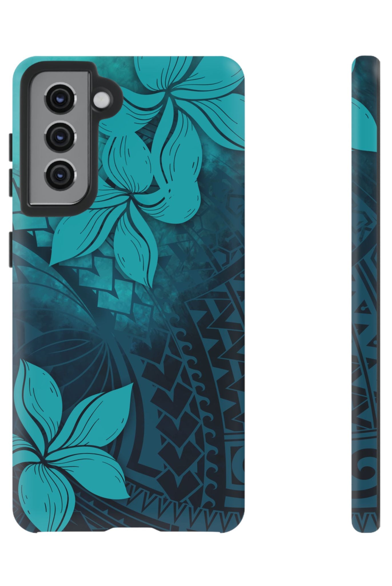 Moana Bloom Tough Samsung Galaxy Case Samsung Galaxy S21 Matte - Hawaiian Teal Plumeria Ocean Tribal Design - The Local Banyan