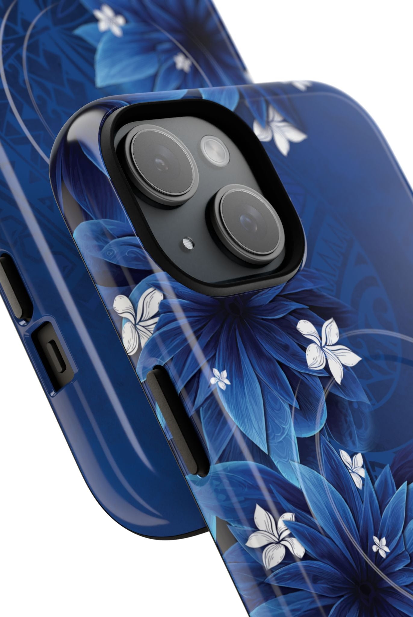 Hoku Pua MagSafe iPhone Case Detail View - Hawaiian Blue Star Flower Polynesian Design Close Up - The Local Banyan