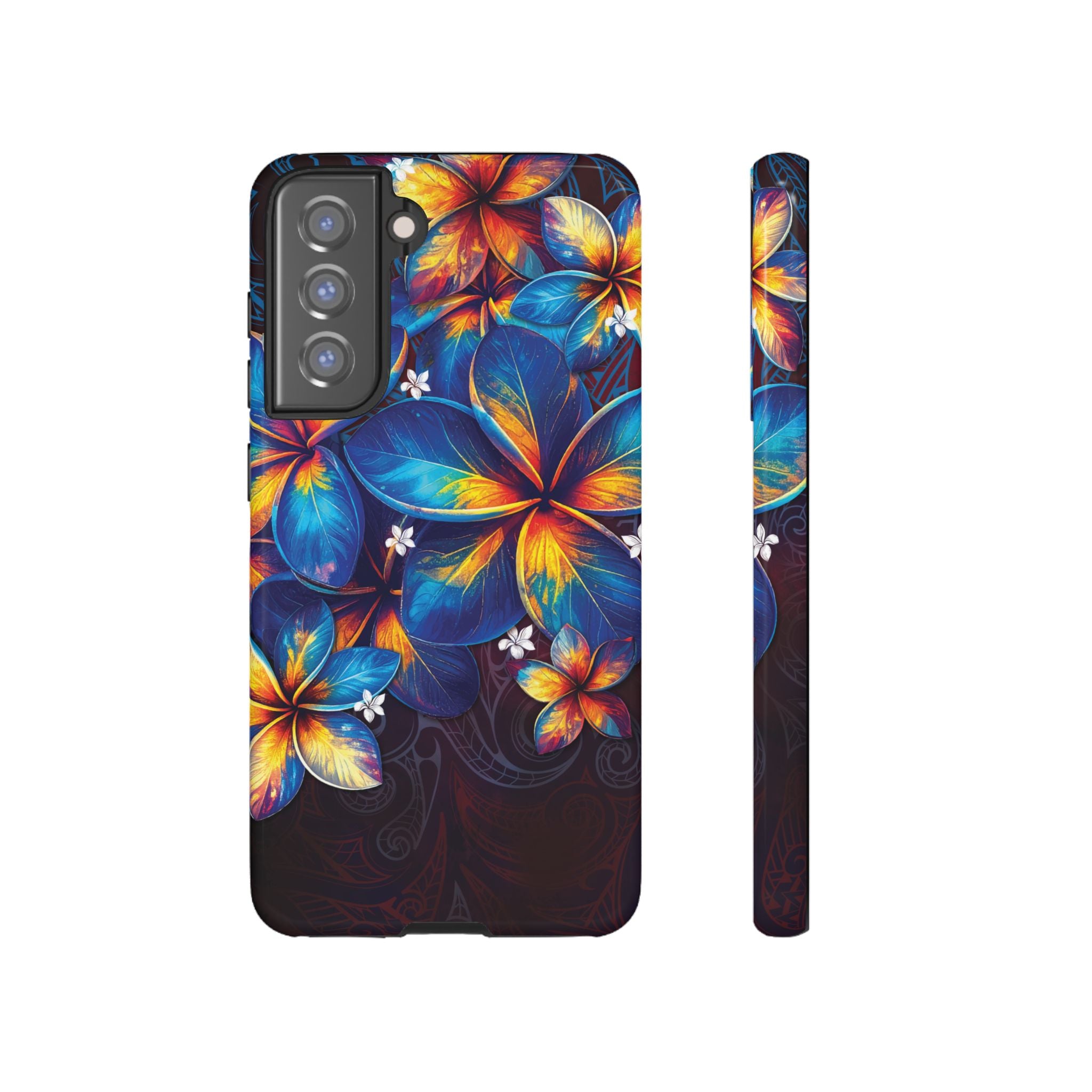 Nohea Twilight Tough Samsung Galaxy Case Samsung Galaxy S21 FE Glossy - Hawaiian Blue Orange Plumeria Twilight Design - The Local Banyan
