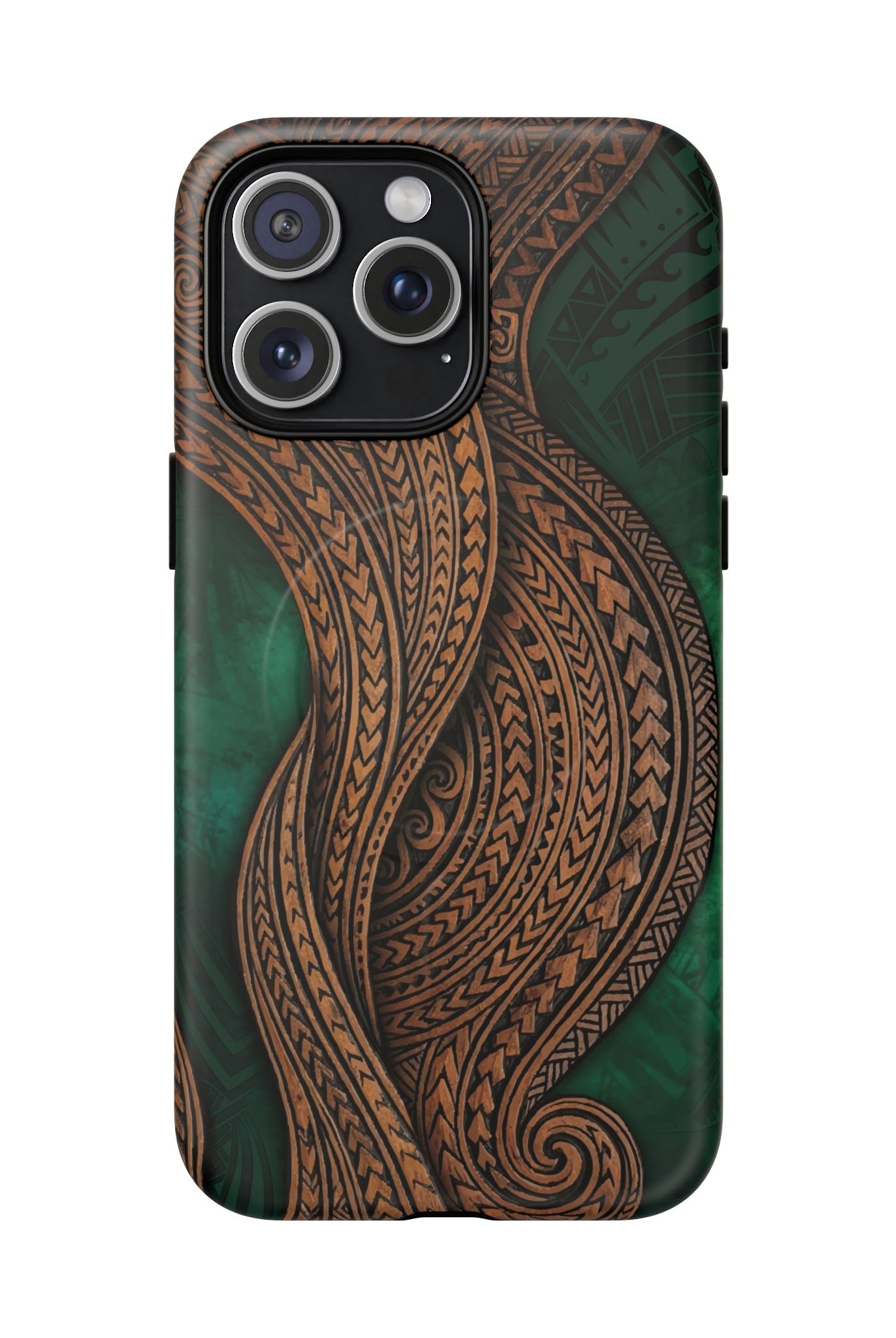 Island Kalai MagSafe iPhone Case iPhone 15 Pro Max Matte - Hawaiian Carved Wood Grain Emerald Green Tribal Design - The Local Banyan