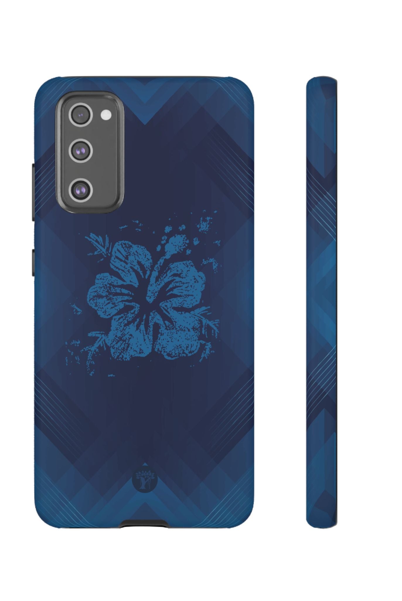 Kikokiko Lehua Tough Samsung Galaxy Case Samsung Galaxy S20 FE Matte - Hawaiian Navy Blue Geometric Hibiscus Design - The Local Banyan