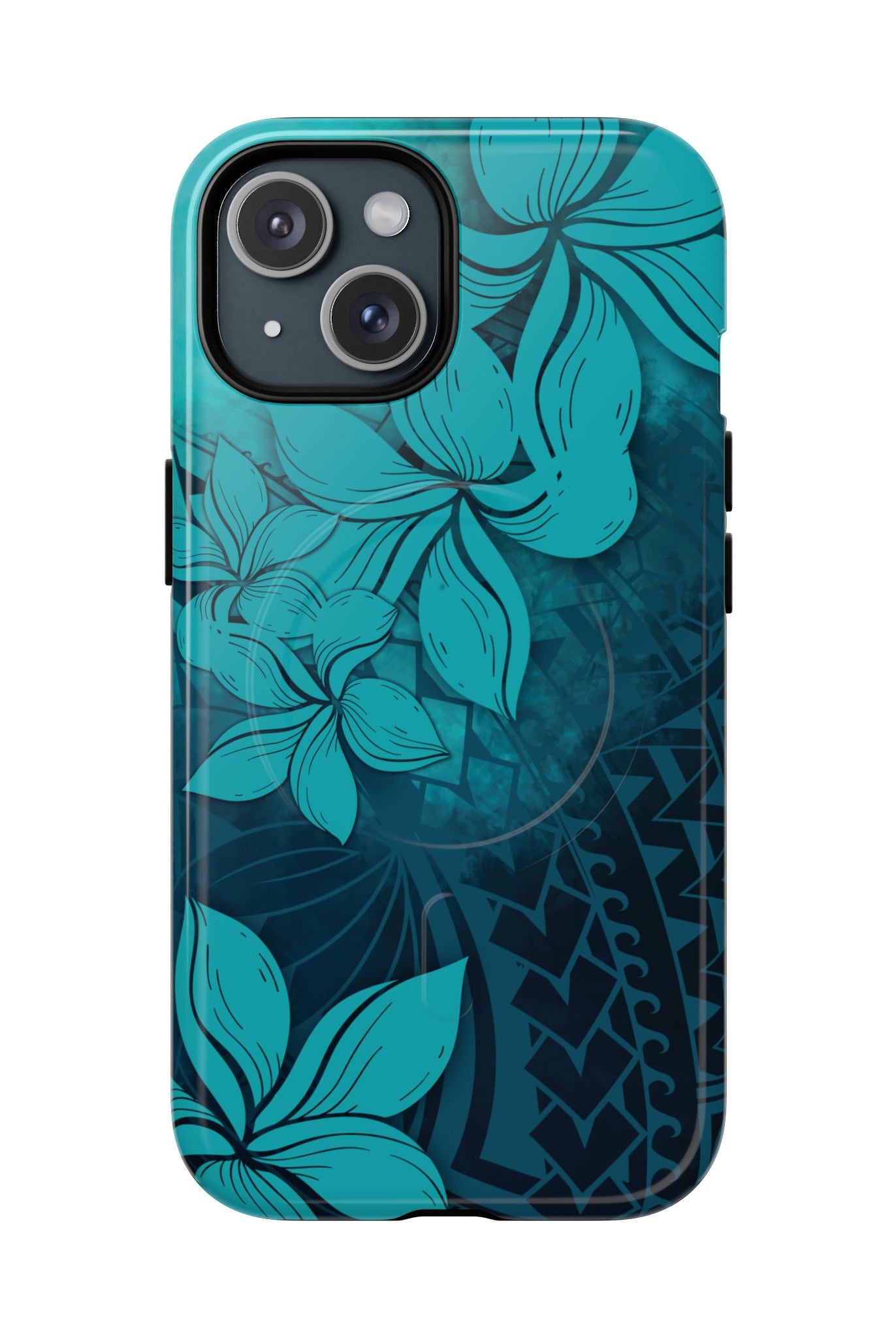 Moana Bloom MagSafe iPhone Case iPhone 15 Glossy - Hawaiian Teal Plumeria Ocean Tribal Design - The Local Banyan
