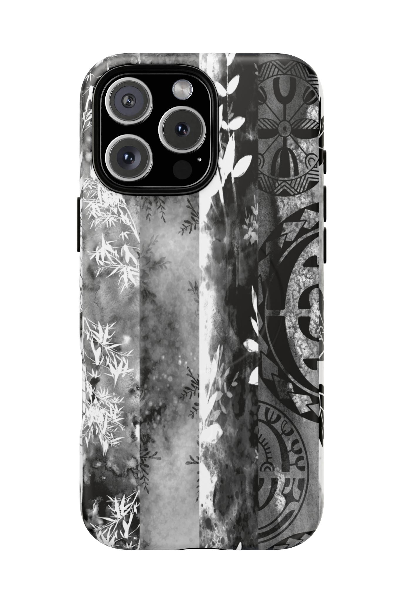 Monochrome Oasis MagSafe iPhone Case iPhone 16 Pro Max Matte - Hawaiian Black White Botanical Tribal Design - The Local Banyan