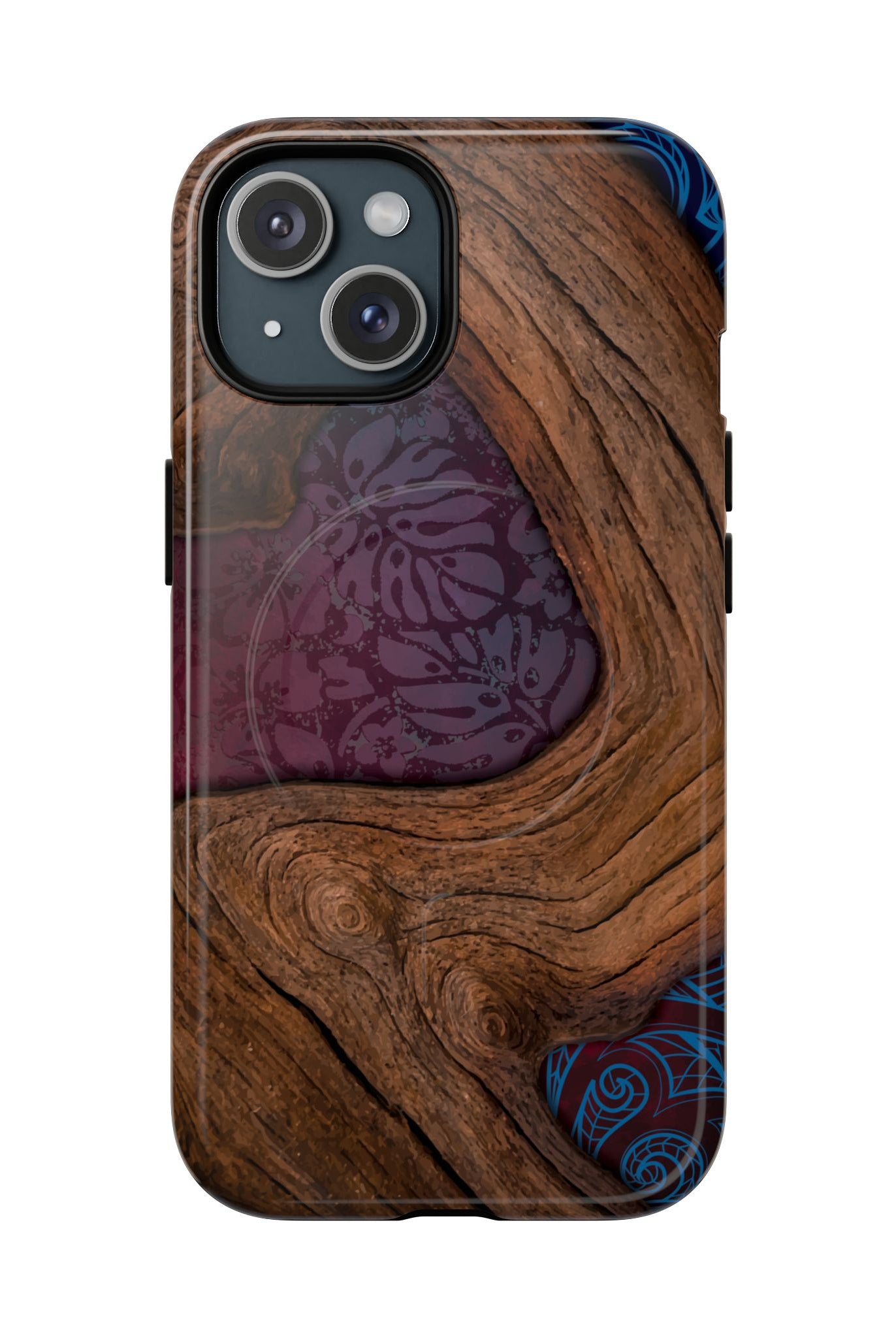 Rooted MagSafe iPhone Case iPhone 15 Glossy - Hawaiian Koa Wood Island Strength Tribal Design - The Local Banyan