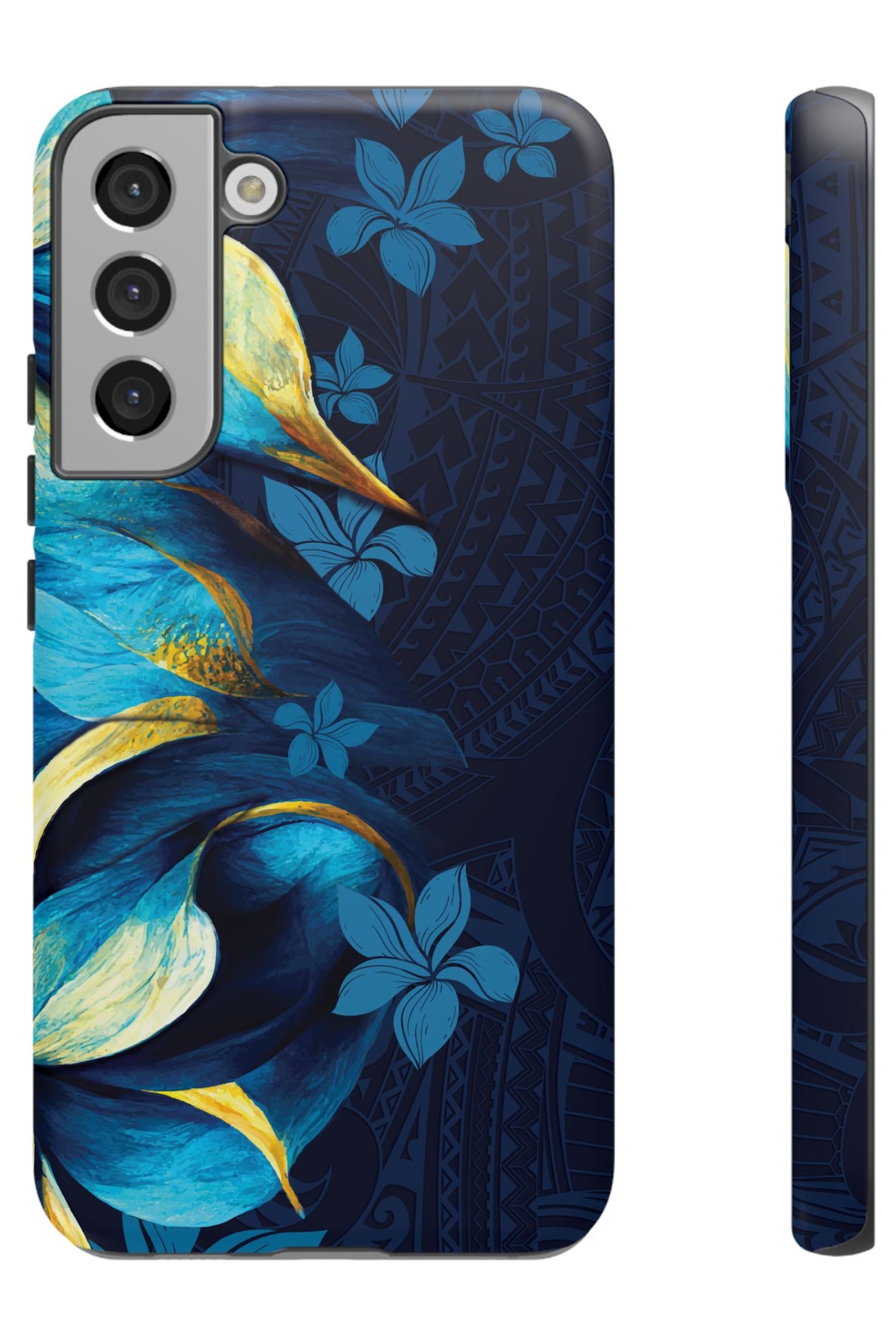 Po Mahina Tough Samsung Galaxy Case Samsung Galaxy S22 Plus Matte - Hawaiian Moonlit Teal Gold Floral Design - The Local Banyan