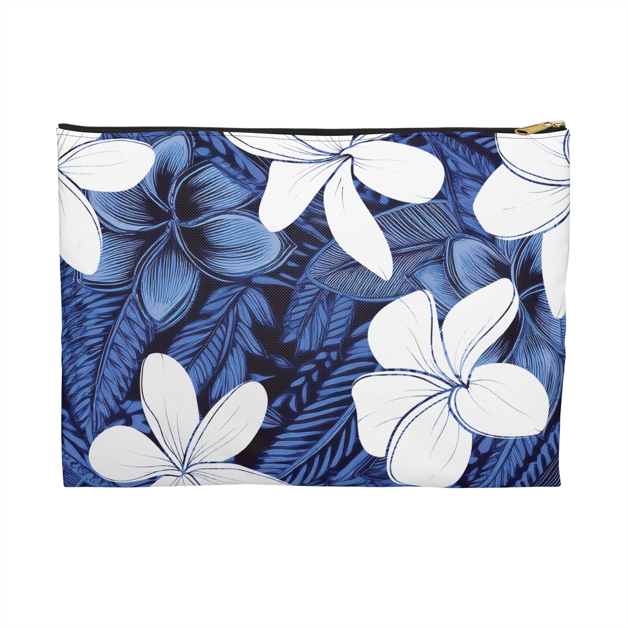 Eternal Blue Plumeria Travel Pouch Pouches The Local Banyan Large Black zipper