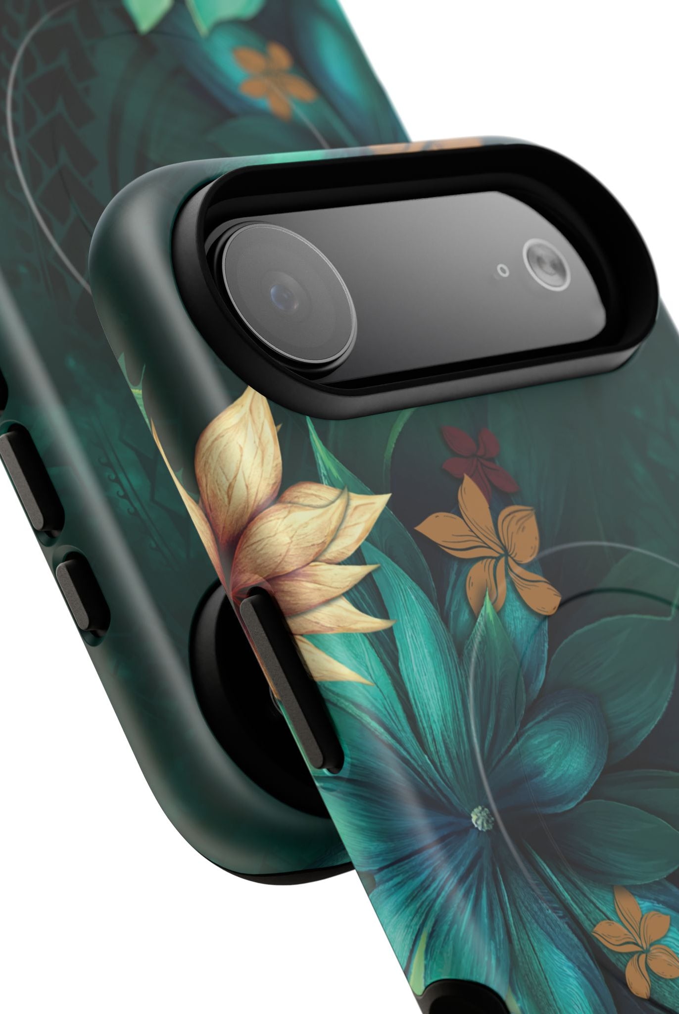 Woman holding Aloha Whispers MagSafe iPhone Case - Hawaiian Abstract Green Floral Polynesian Design - The Local Banyan