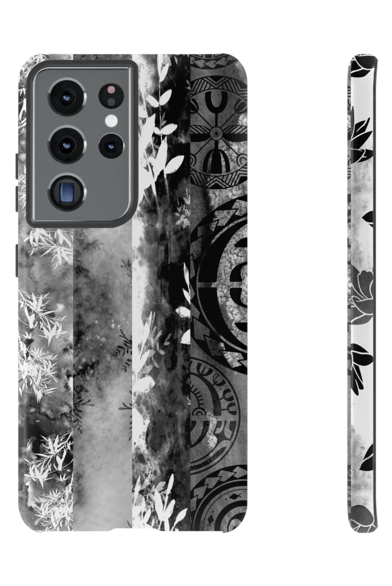 Monochrome Oasis Tough Samsung Galaxy Case Samsung Galaxy S21 Ultra Glossy - Hawaiian Black White Botanical Tribal Design - The Local Banyan