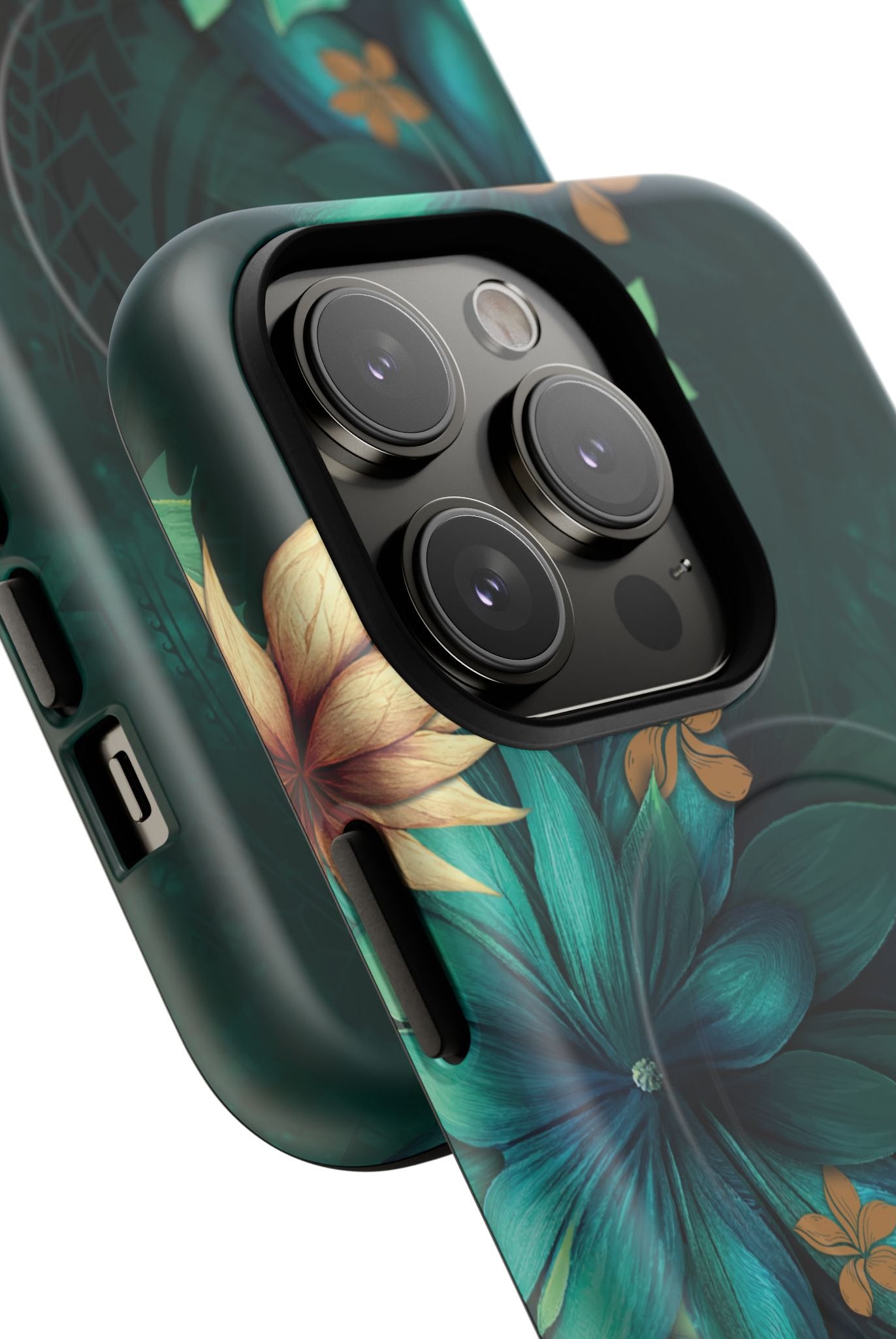 Aloha Whispers MagSafe iPhone Case Detail View - Hawaiian Abstract Green Floral Polynesian Design Close Up - The Local Banyan