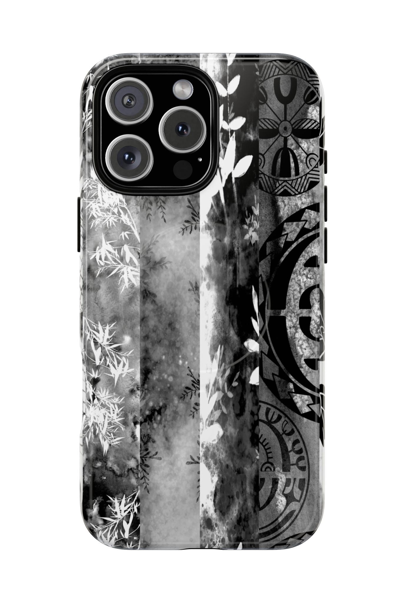 Monochrome Oasis MagSafe iPhone Case iPhone 16 Pro Max Glossy - Hawaiian Black White Botanical Tribal Design - The Local Banyan