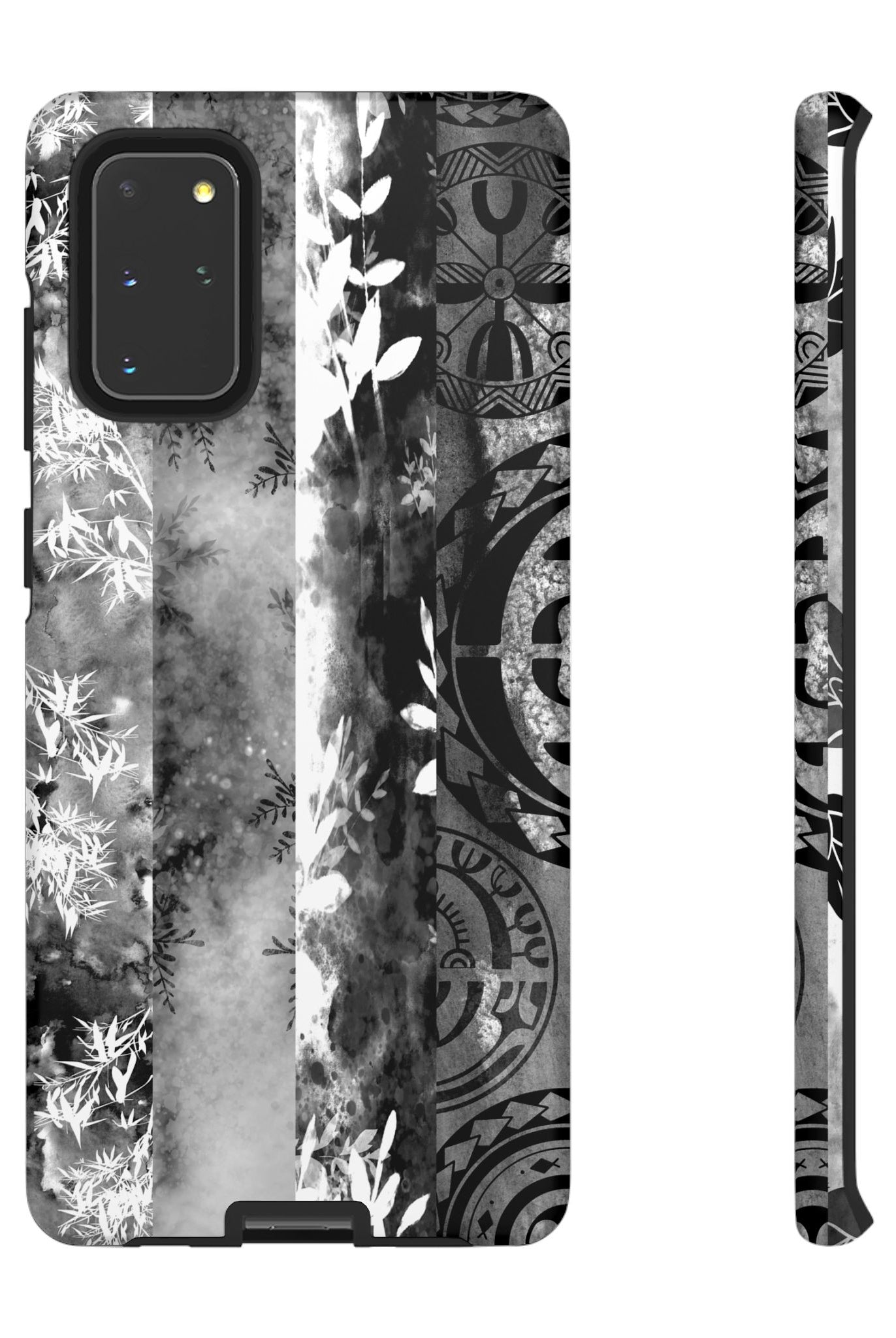 Monochrome Oasis Tough Samsung Galaxy Case Samsung Galaxy S20+ Matte - Hawaiian Black White Botanical Tribal Design - The Local Banyan