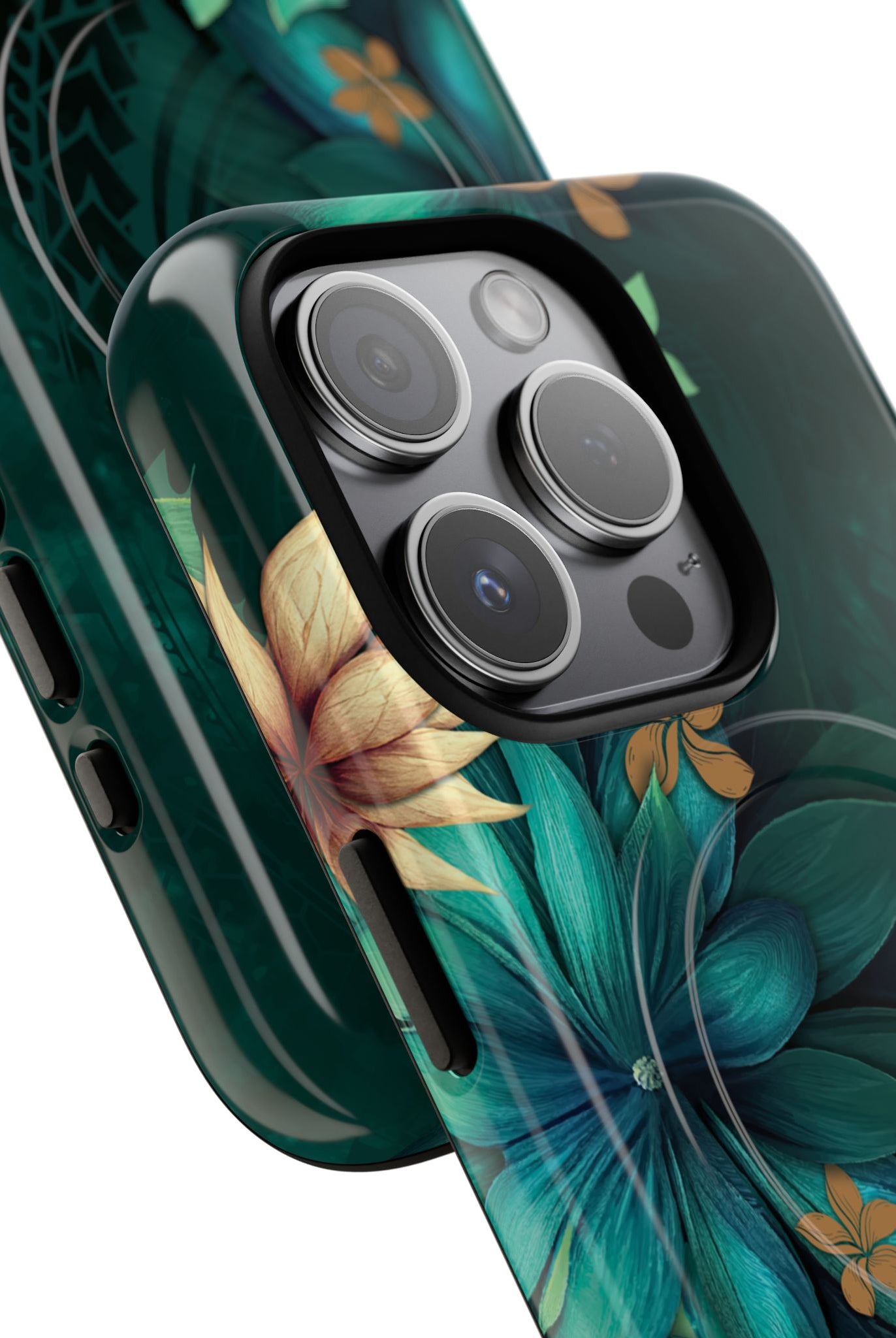 Aloha Whispers MagSafe iPhone Case Detail View - Hawaiian Abstract Green Floral Polynesian Design Close Up - The Local Banyan
