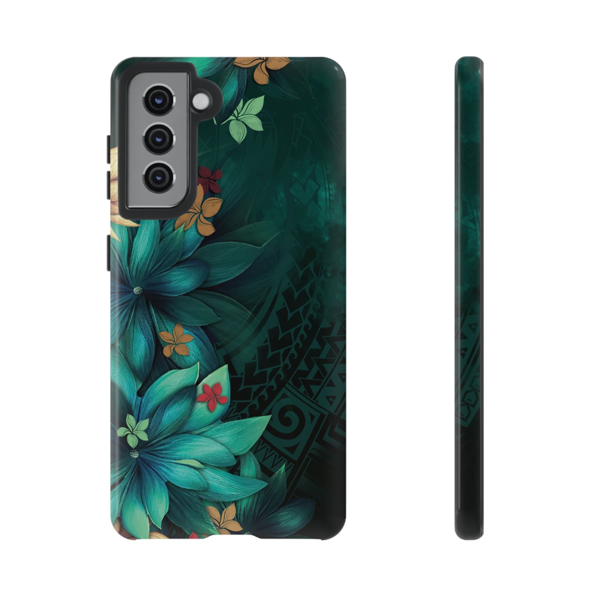 Aloha Whispers Tough Samsung Galaxy Case Samsung Galaxy S21 Glossy - Hawaiian Abstract Green Floral Polynesian Design - The Local Banyan