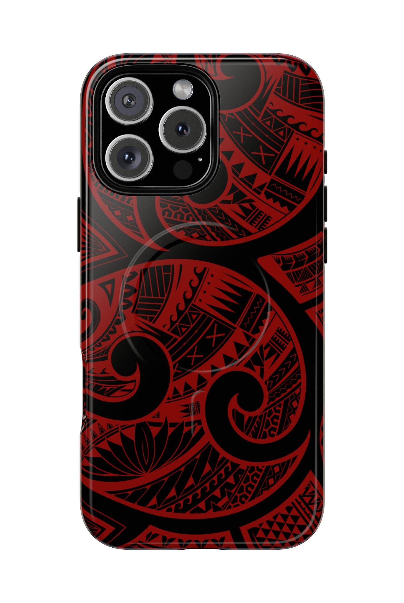 Island Tribal MagSafe iPhone Case iPhone 16 Pro Max Glossy - Hawaiian Crimson Red Polynesian Tribal Design - The Local Banyan